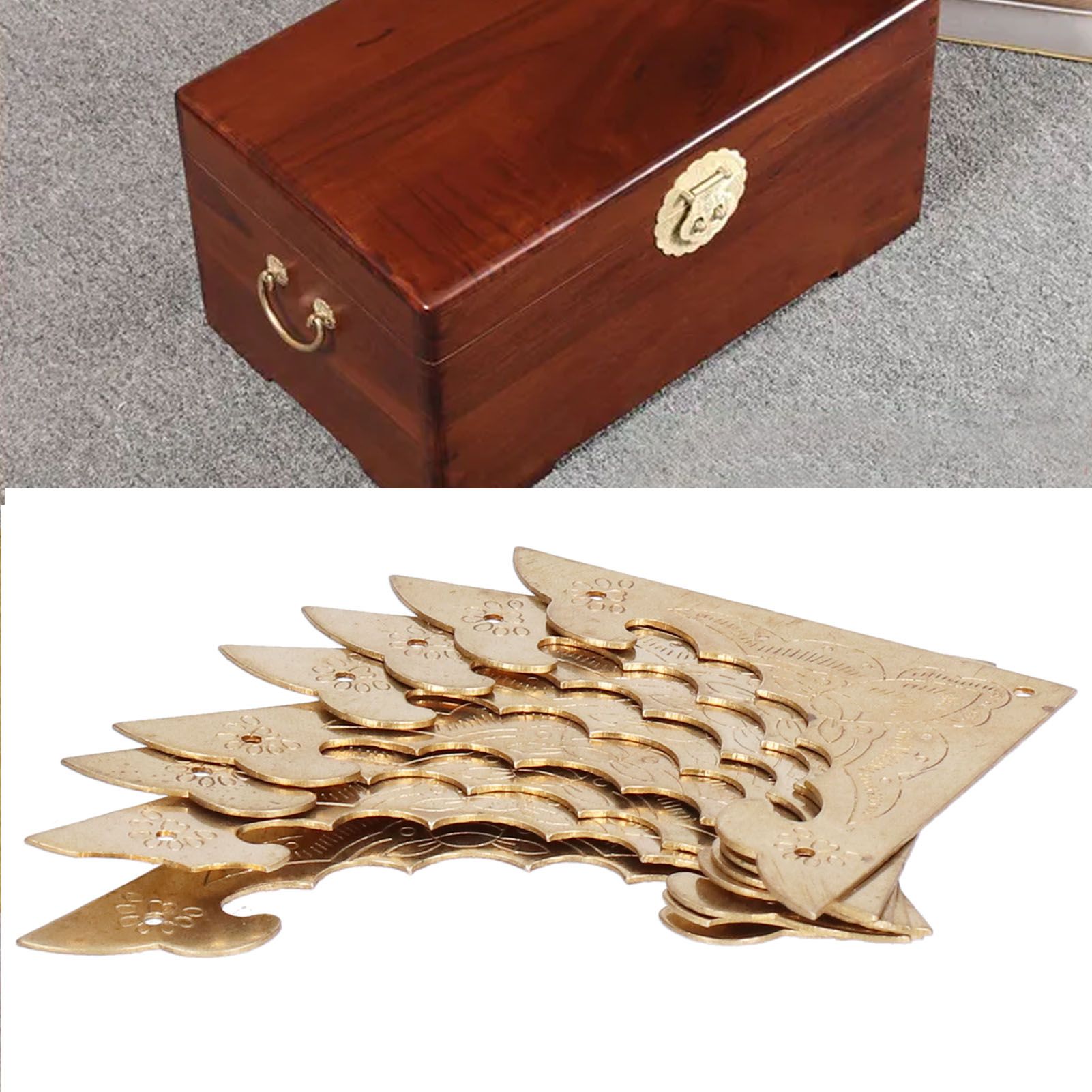 8Set Antique Brass Corner Protector Brass Wooden Box Edge Guard Cover for Cabinet view 12