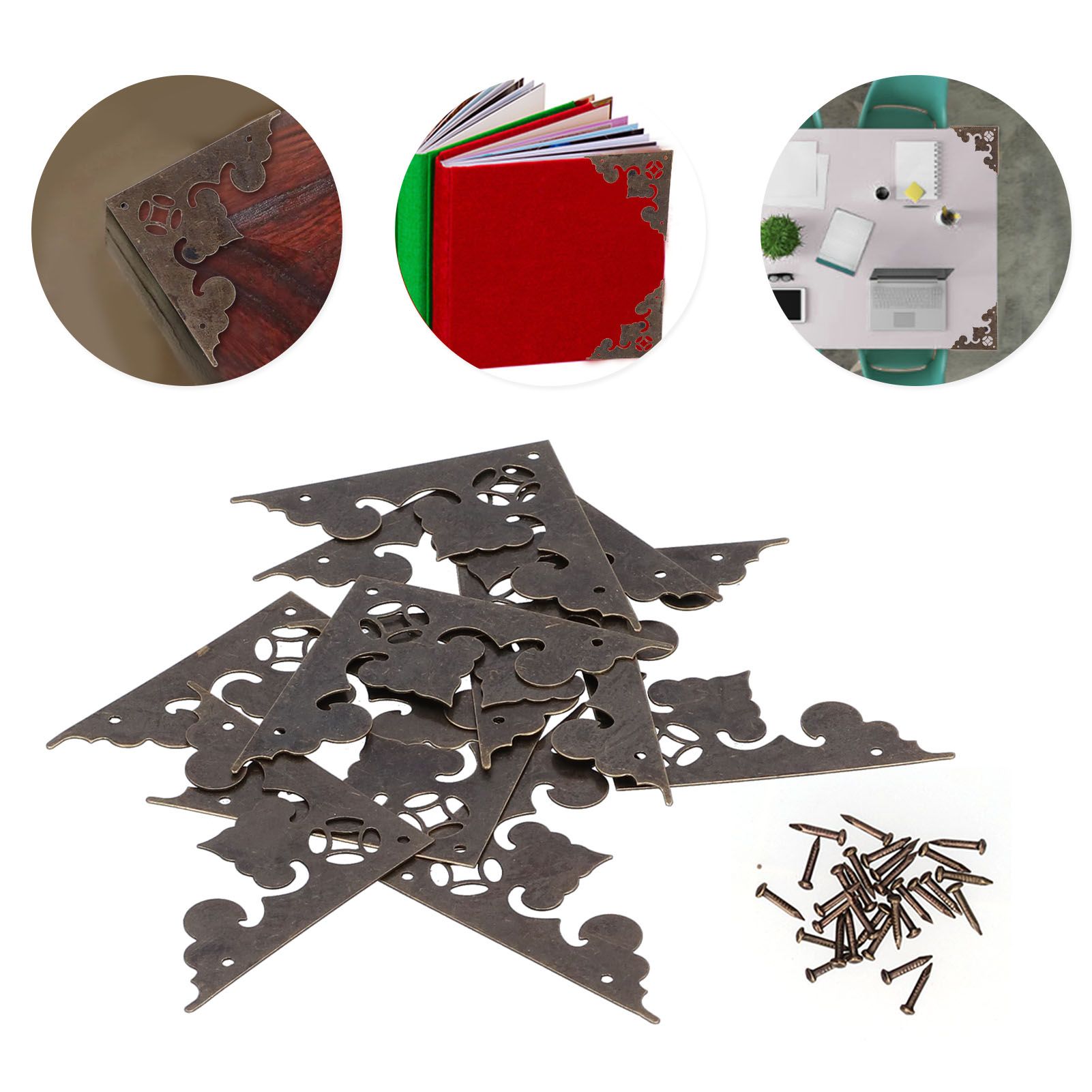 10Set Antique FlatAngle Edge Guard Triangular Wood Box Corner Protector Cover view 11
