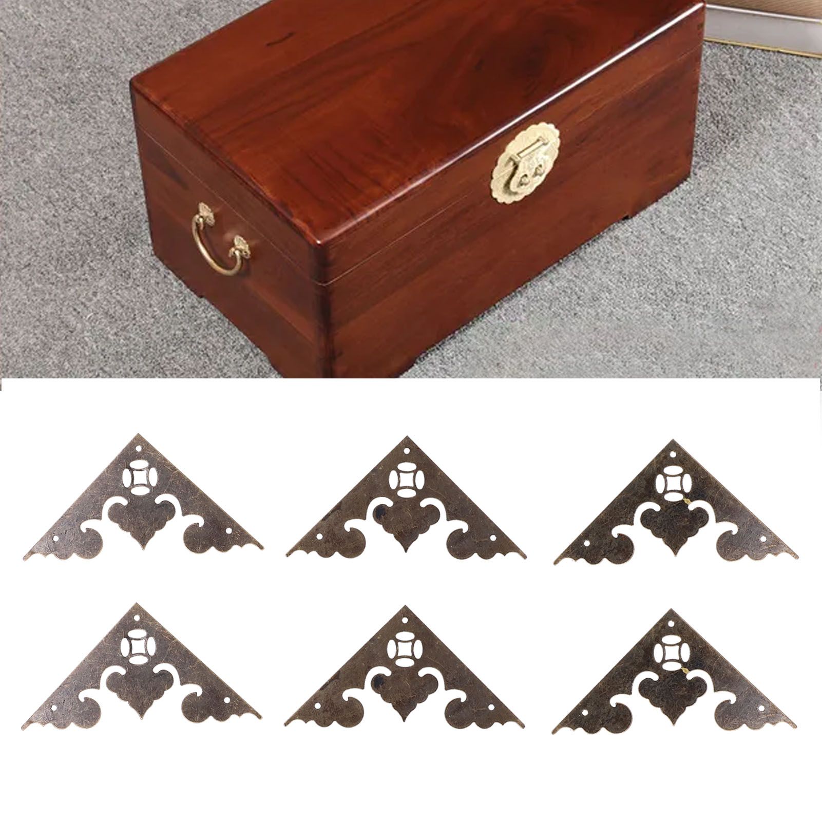 10Set Antique FlatAngle Edge Guard Triangular Wood Box Corner Protector Cover view 12