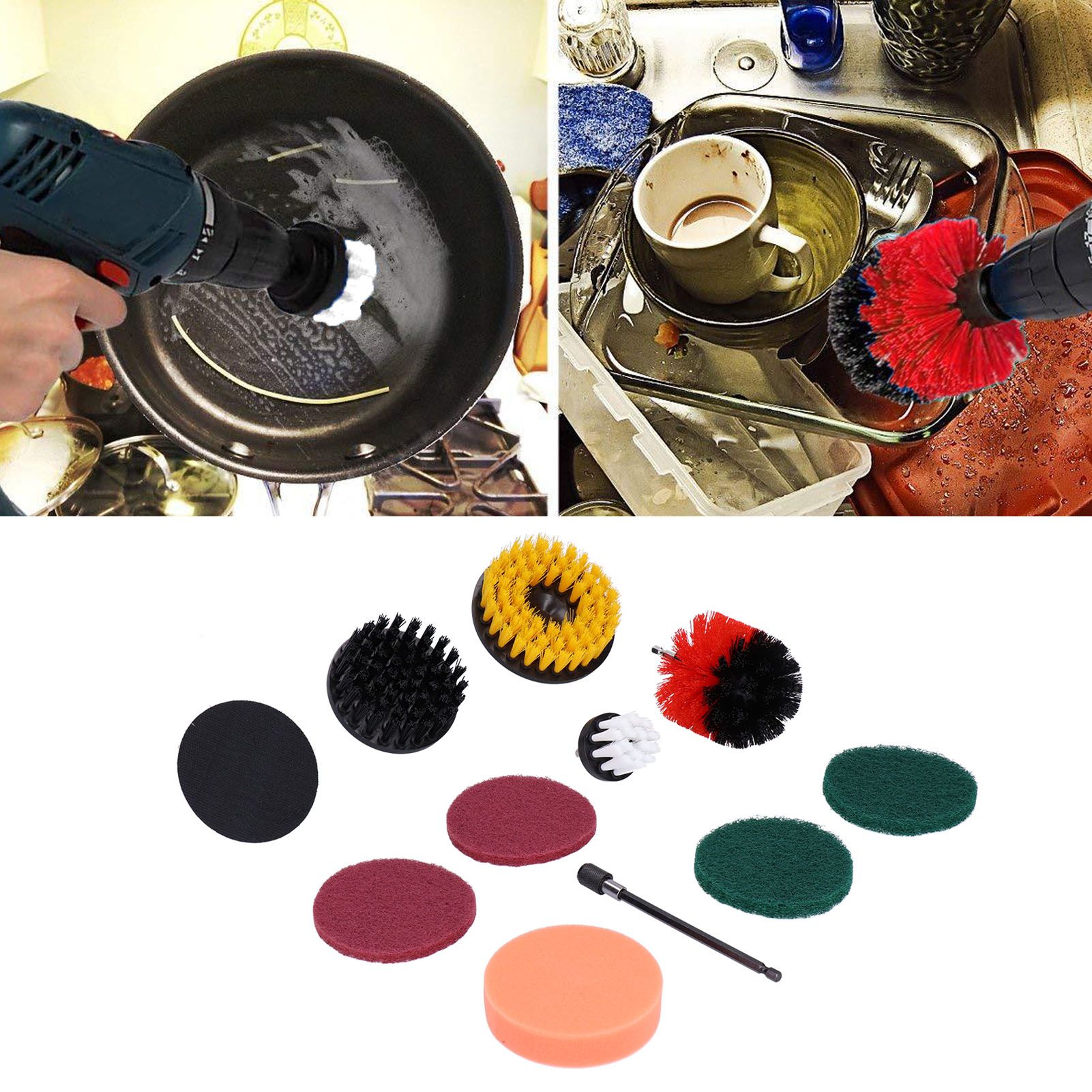 11PCS Drill Brush Attachment Power Scrubber Polishing Pad for Wall Cleaning view 11