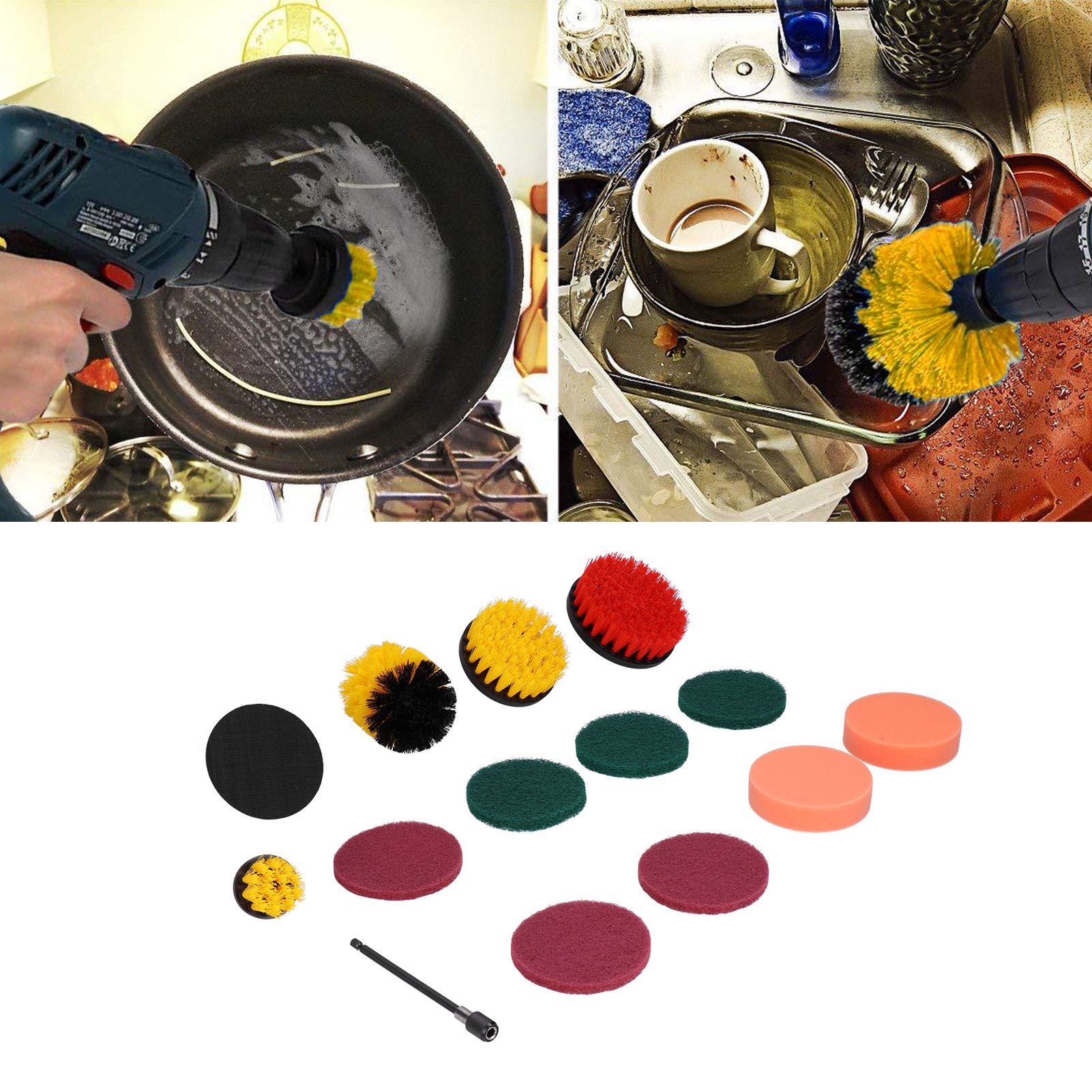 14PCS Drill Brush Attachment Set Power Scrubber Kit Scrub Brush Scrubbing Pads view 11