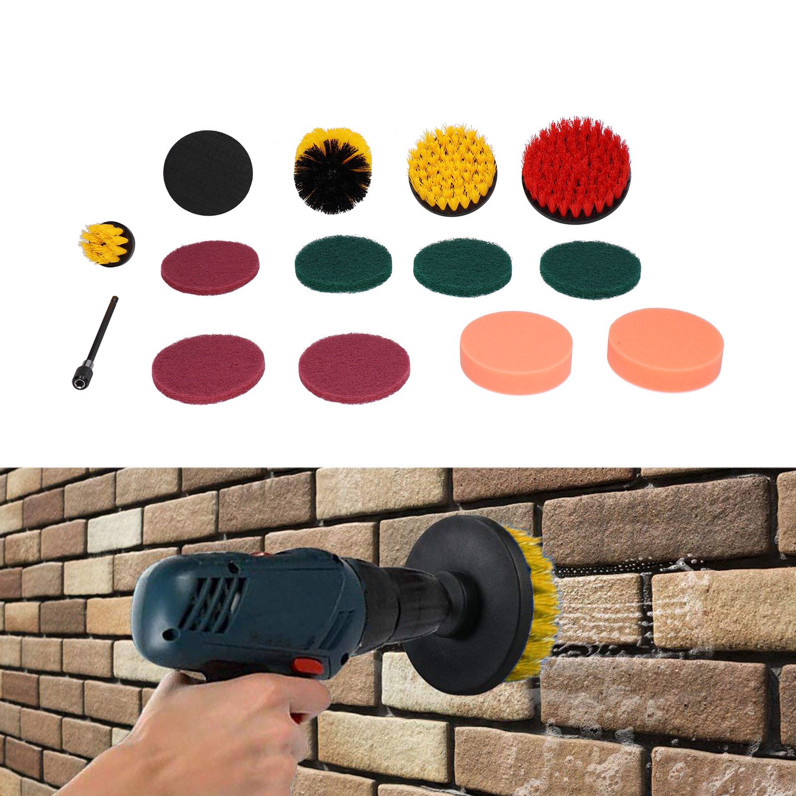 14PCS Drill Brush Attachment Set Power Scrubber Kit Scrub Brush Scrubbing Pads view 12