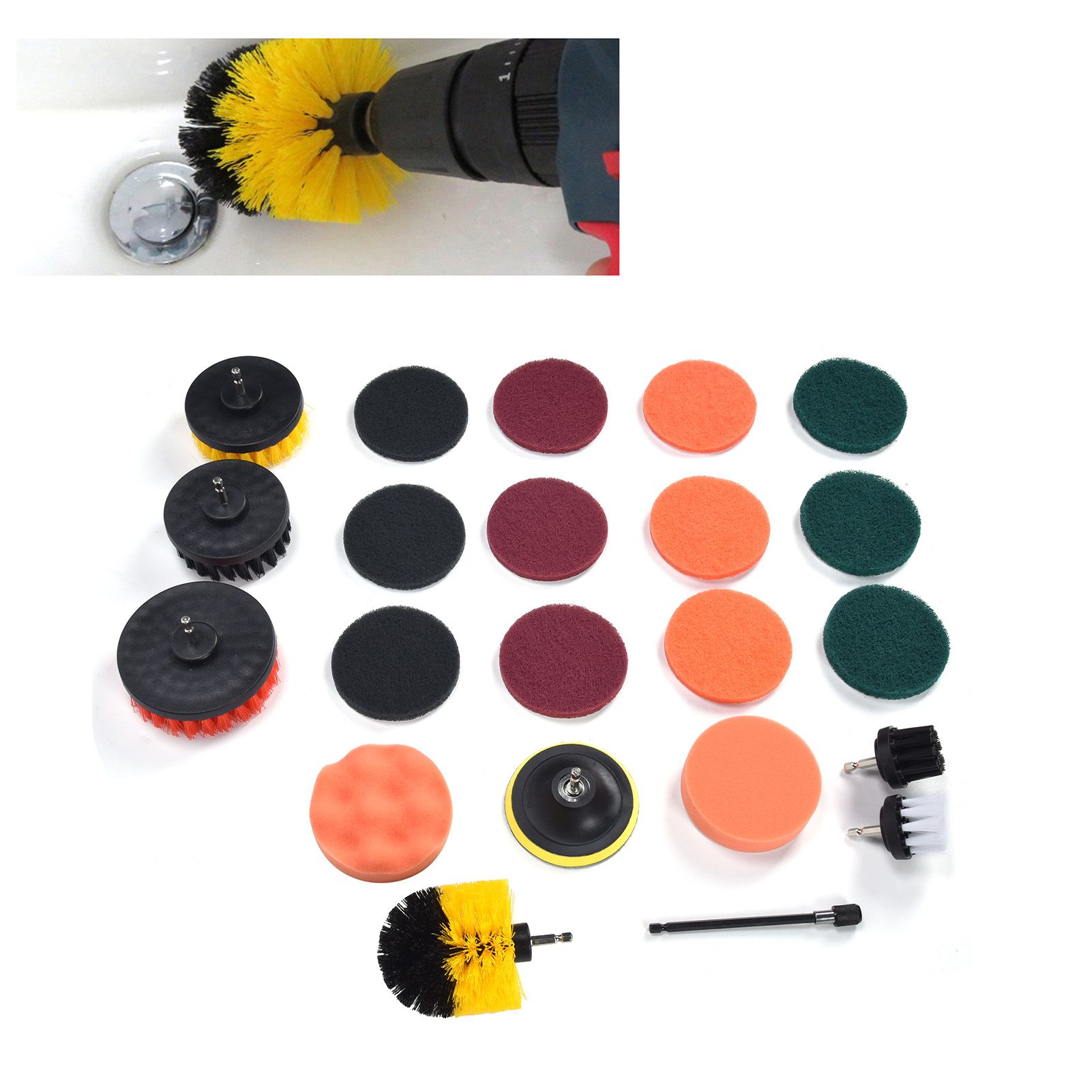 22PCS Drill Brush Attachment Scrub Pads Sponge Scrubber Brush Cleaning for view 11