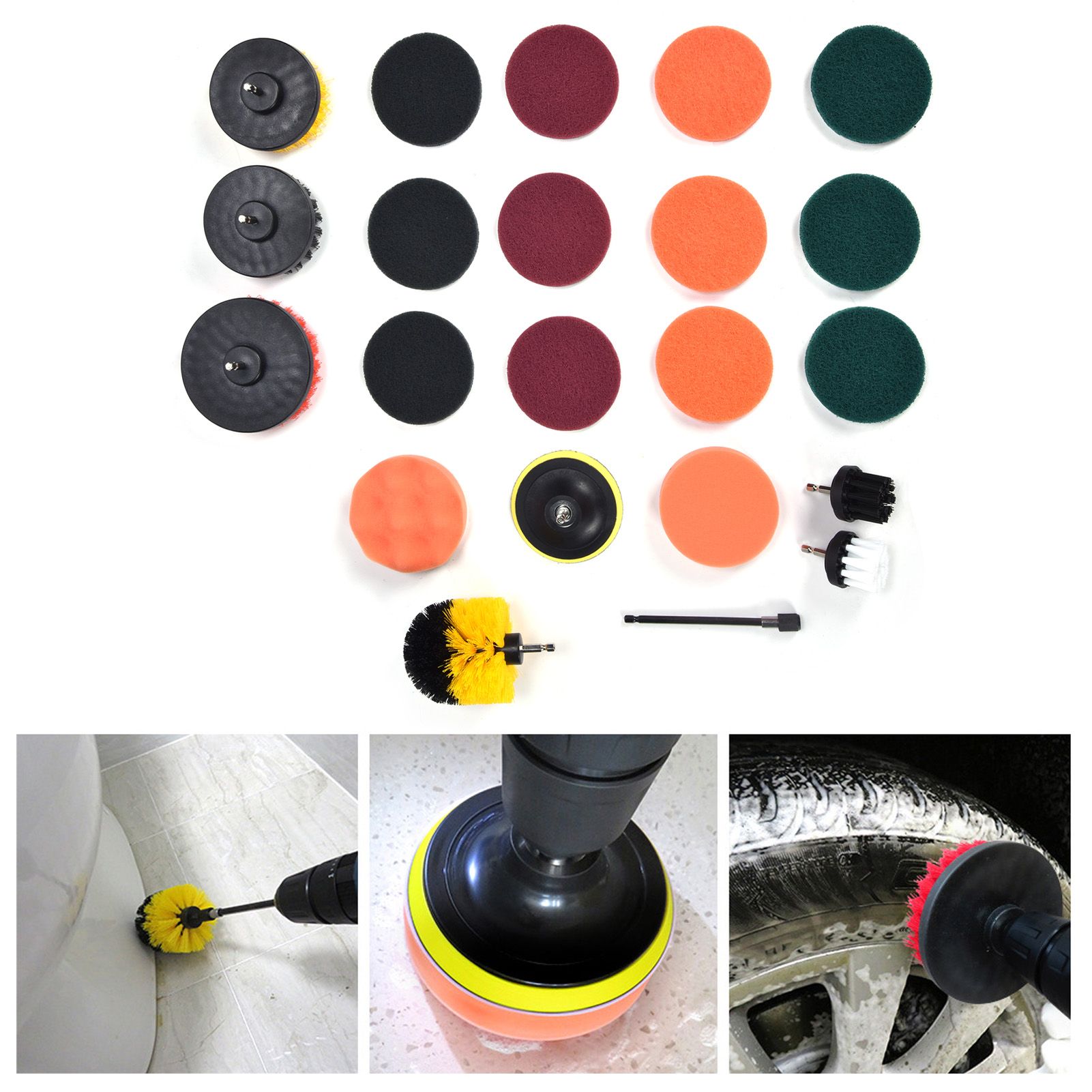 22PCS Drill Brush Attachment Scrub Pads Sponge Scrubber Brush Cleaning for view 12