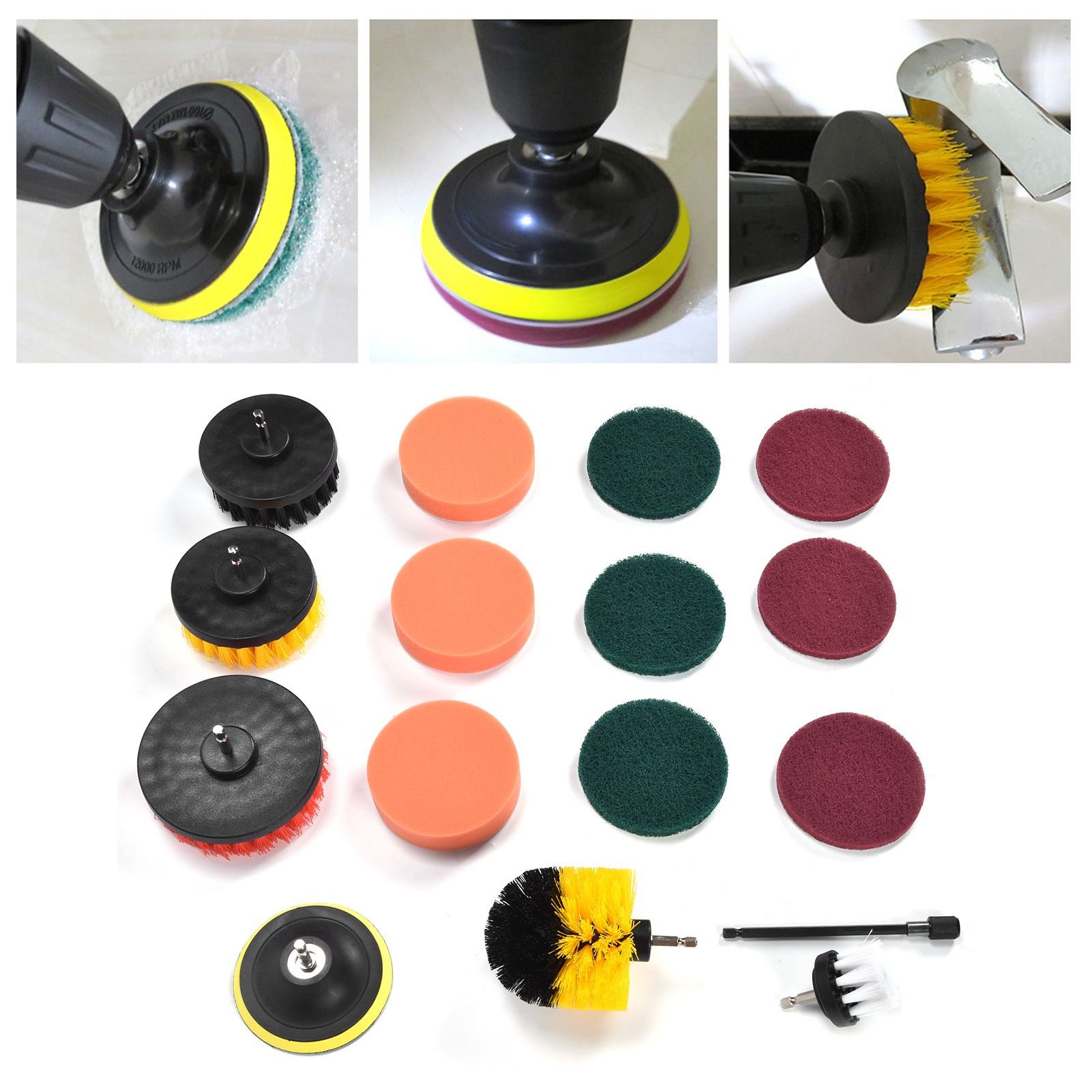 16PCS Drill Brush Attachment Set Scrub Pads Sponge Cleaning Brush for Wall view 11