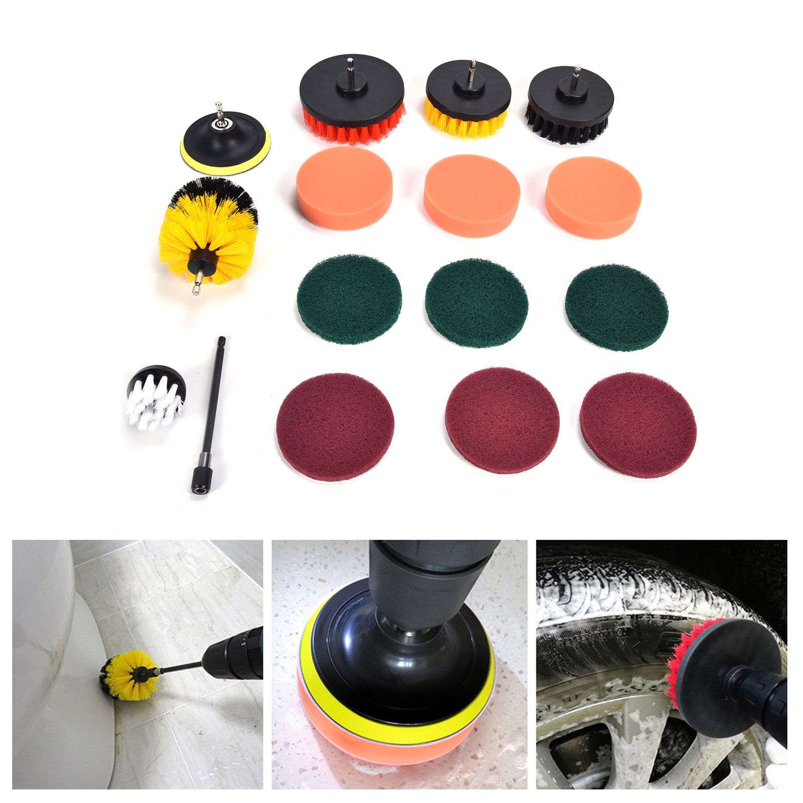 16PCS Drill Brush Attachment Set Scrub Pads Sponge Cleaning Brush for Wall view 12