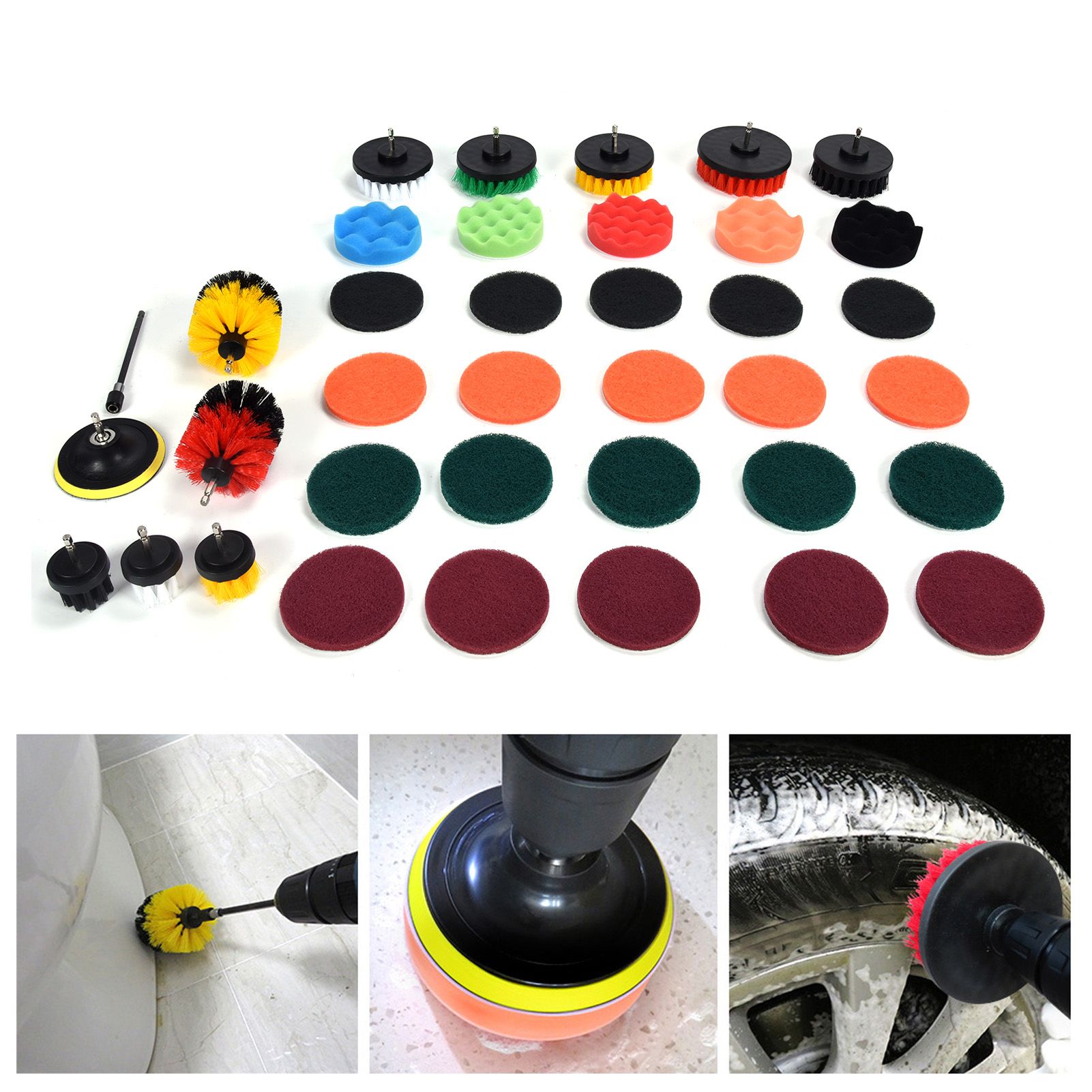 37PCS Drill Brush Attachments Set Scrub Pads and Sponge Power Scrubber Brush view 11