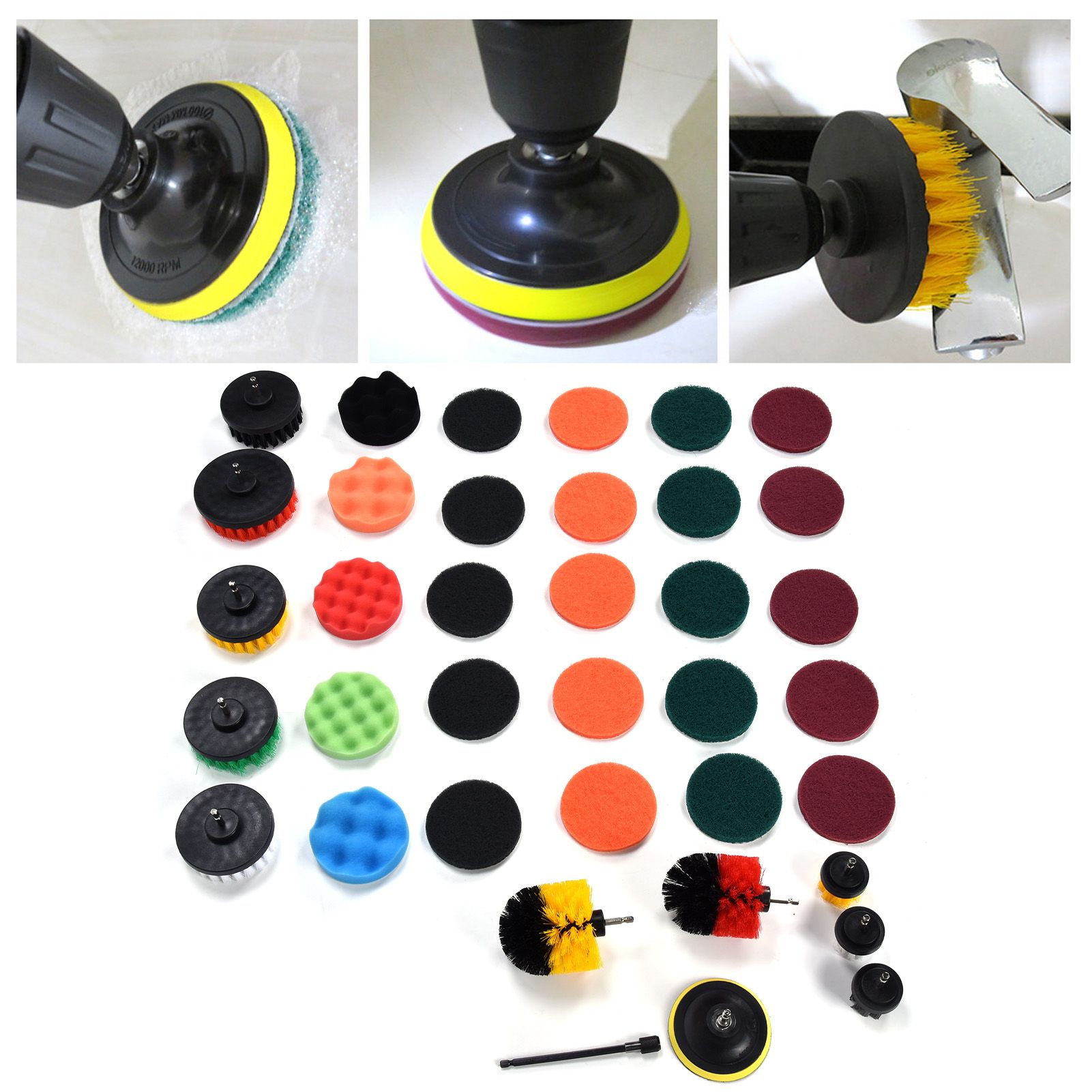37PCS Drill Brush Attachments Set Scrub Pads and Sponge Power Scrubber Brush view 12