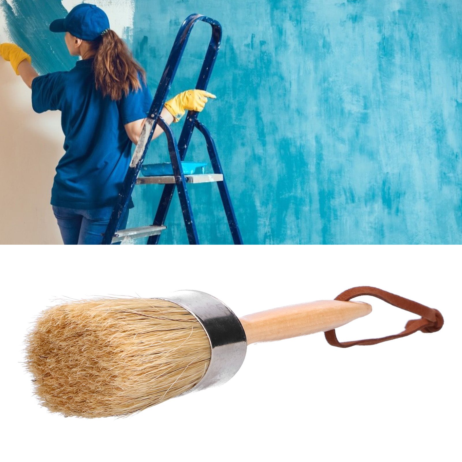 2in Round Brush Chalk Paint Brush with Wooden Handle Painting and Waxing Tool view 11