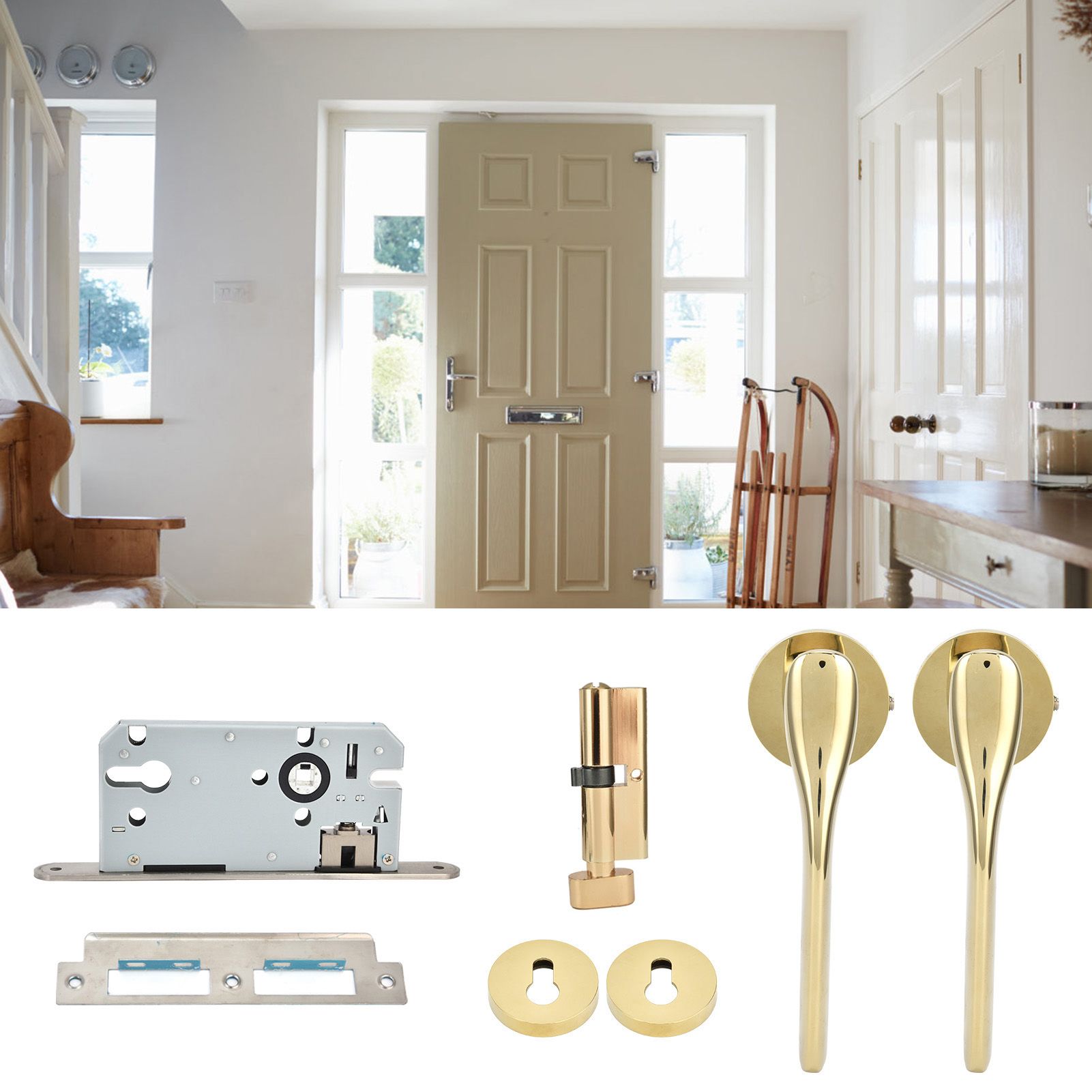 Mechanical Door Lock with Handle Set Modern Interior Bedroom Door AntiTheft view 11