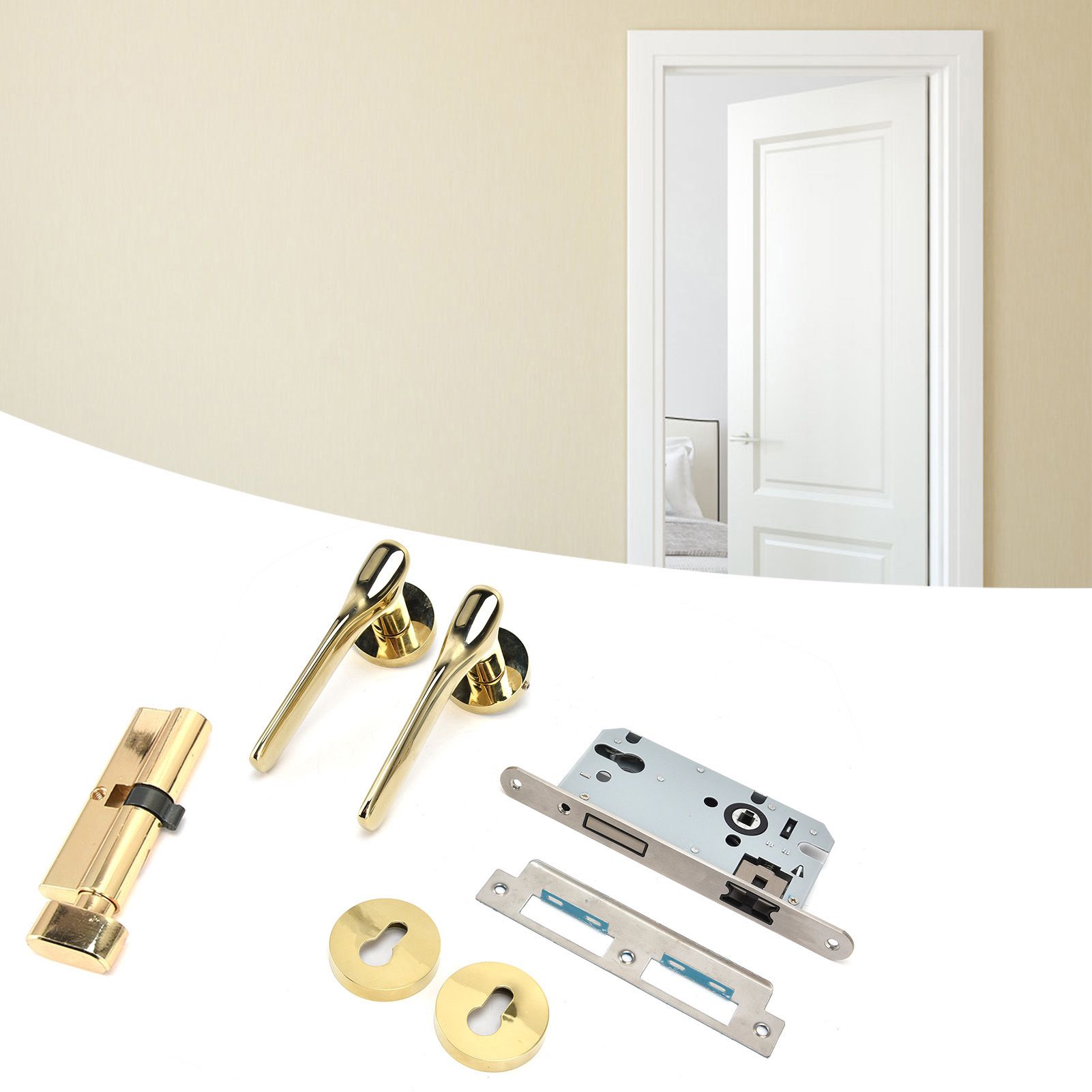 Mechanical Door Lock with Handle Set Modern Interior Bedroom Door AntiTheft view 12