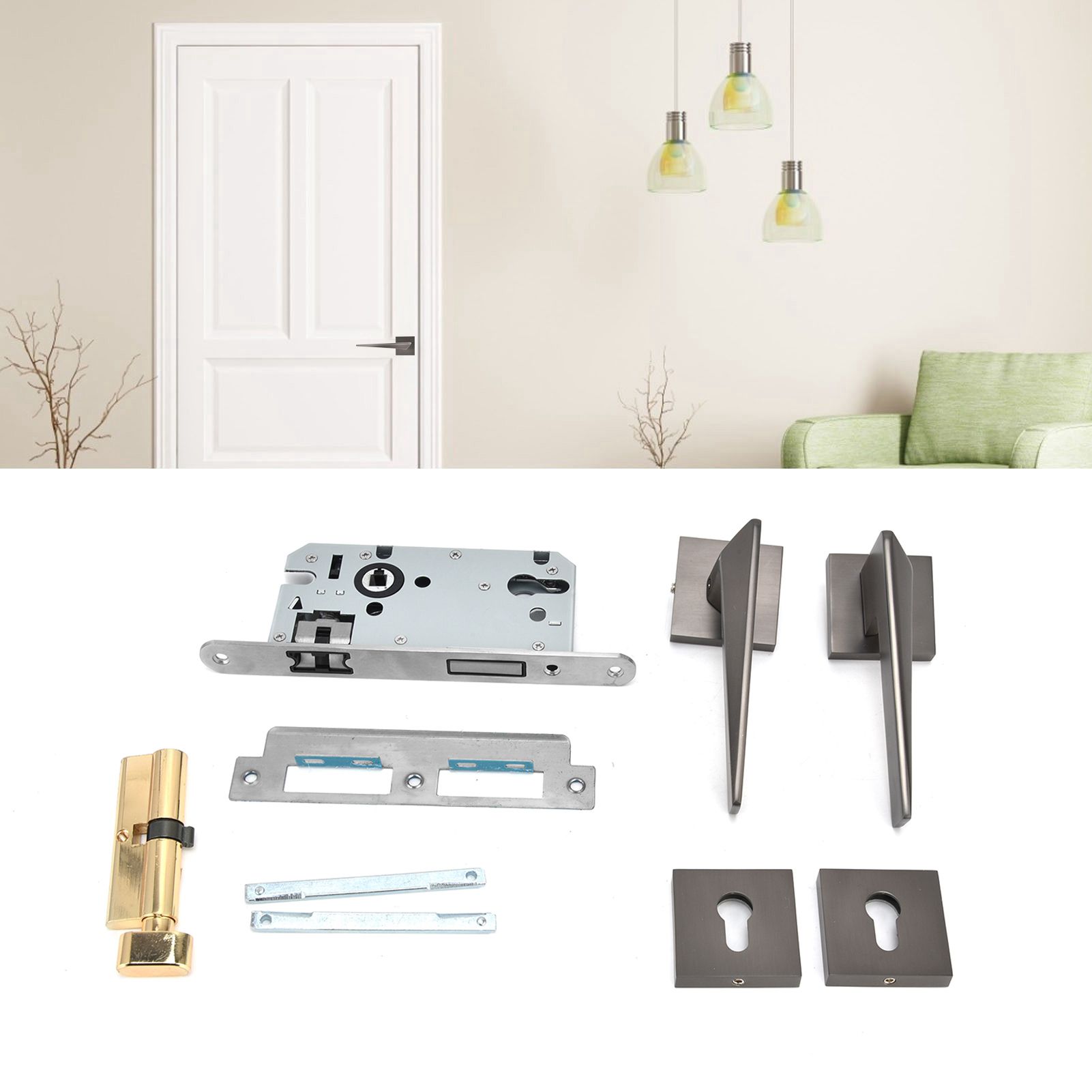 Split Door Lock Handle Kit Modern AntiTheft Door Lockset for Home Bedroom view 11