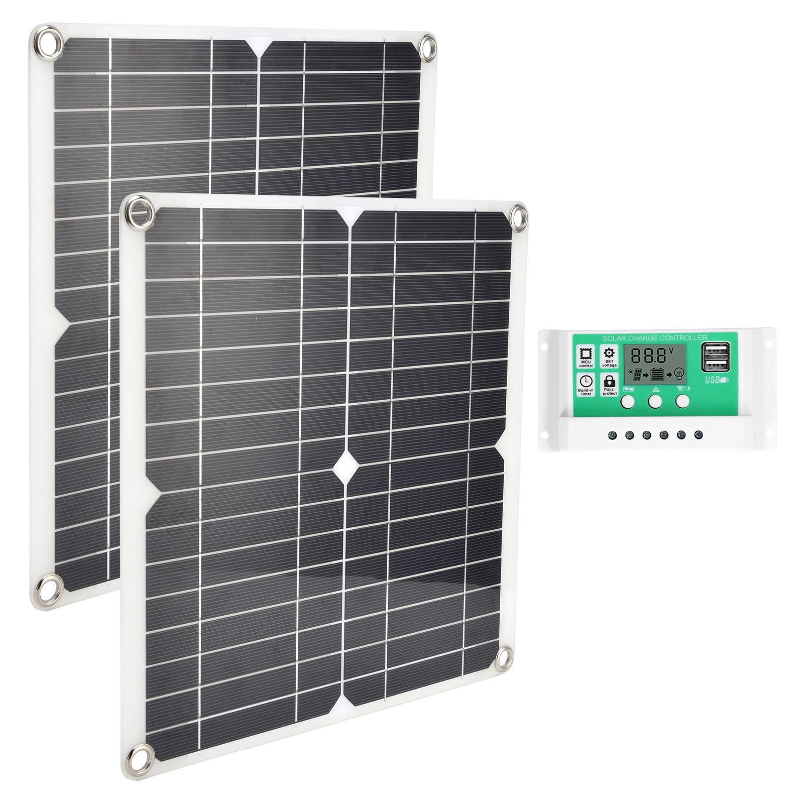 2Pcs 15W Solar Panel 30A Solar Charge Controller Cable Kit for Car Satellites view 3