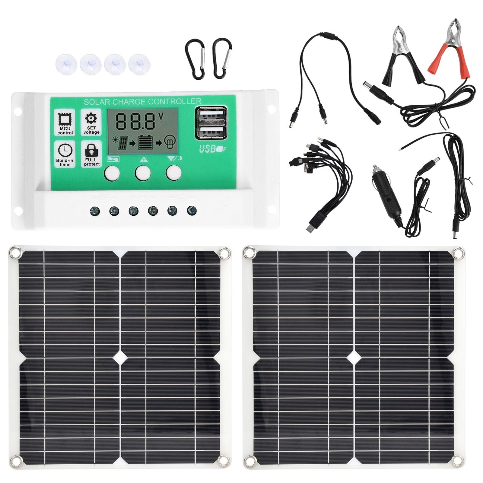 2Pcs 15W Solar Panels 40A Solar Charge Controller Cable Kit for Outdoor view 2