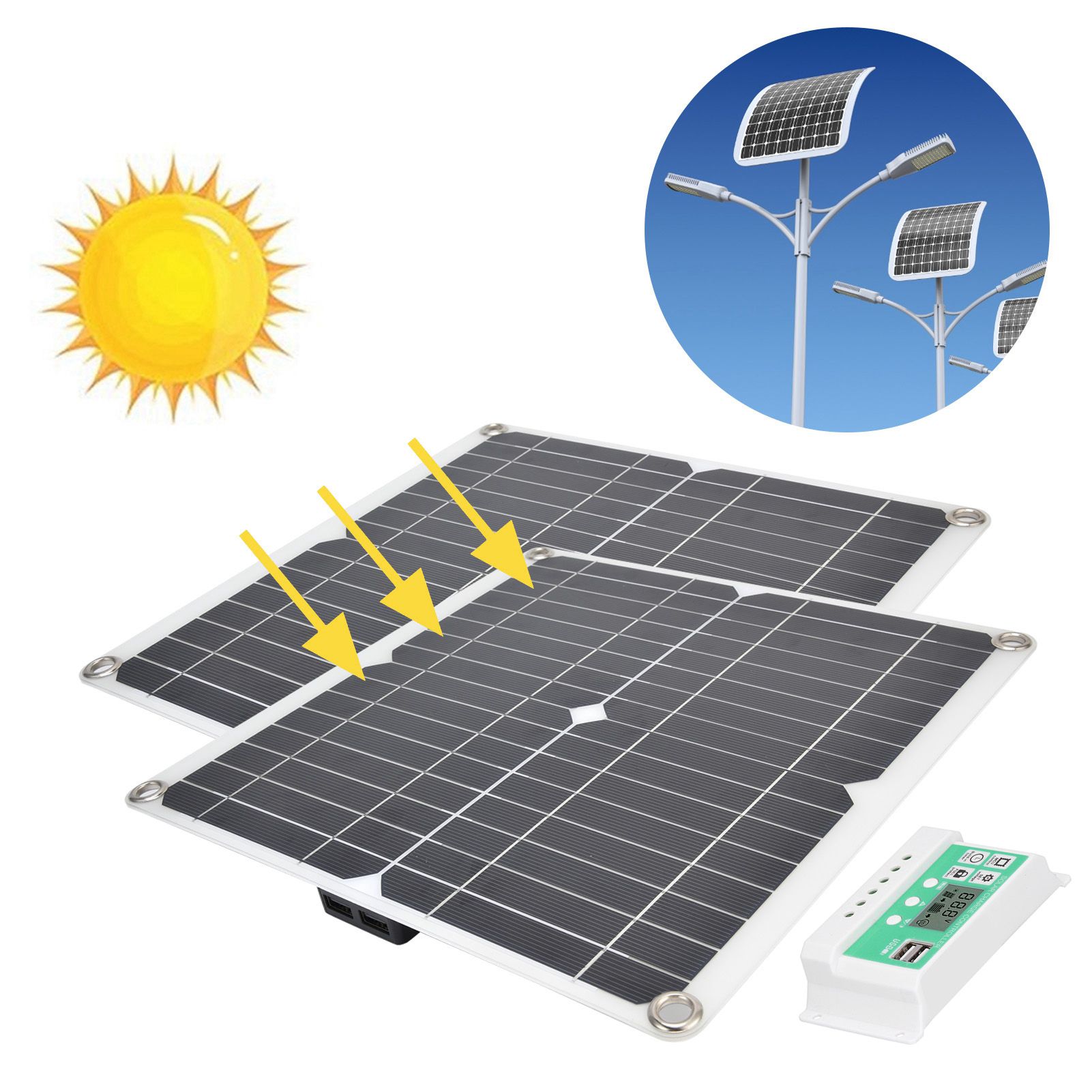2Pcs 15W Solar Panels 40A Solar Charge Controller Cable Kit for Outdoor view 11