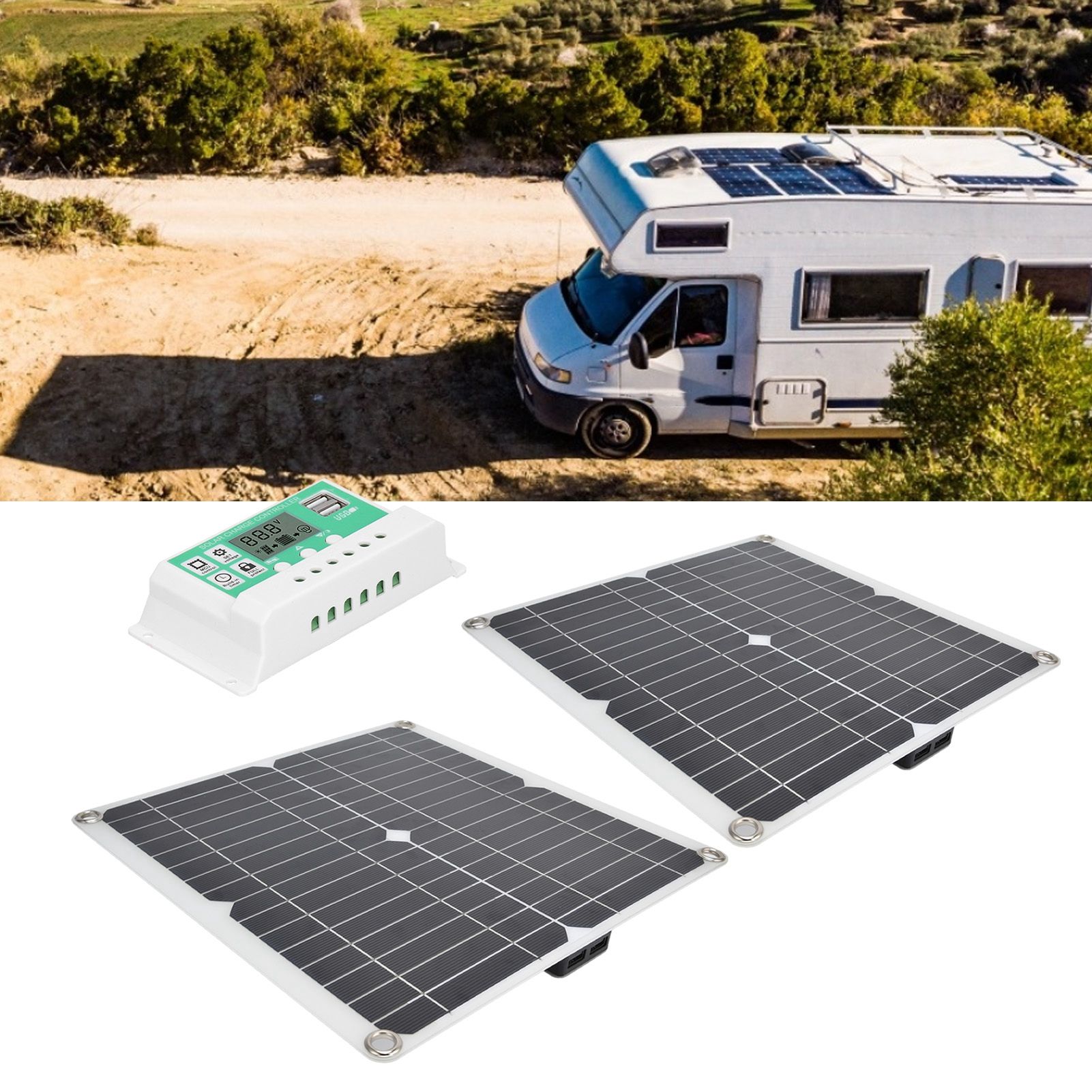 2Pcs 15W Solar Panel Board 50A Controller Cable Kit with Dual USB Port for Car view 12
