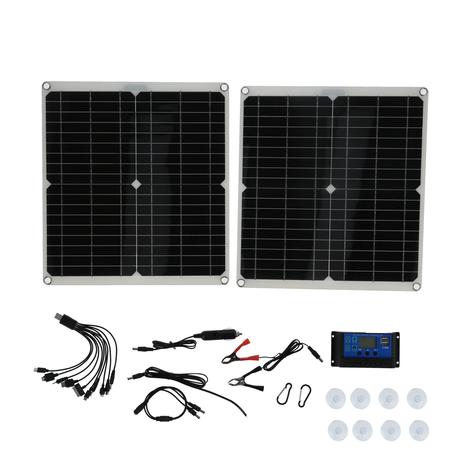 2Pcs 20V 25W Solar Panel 30A Solar Charge Controller Cable Set Photovoltaic view 2