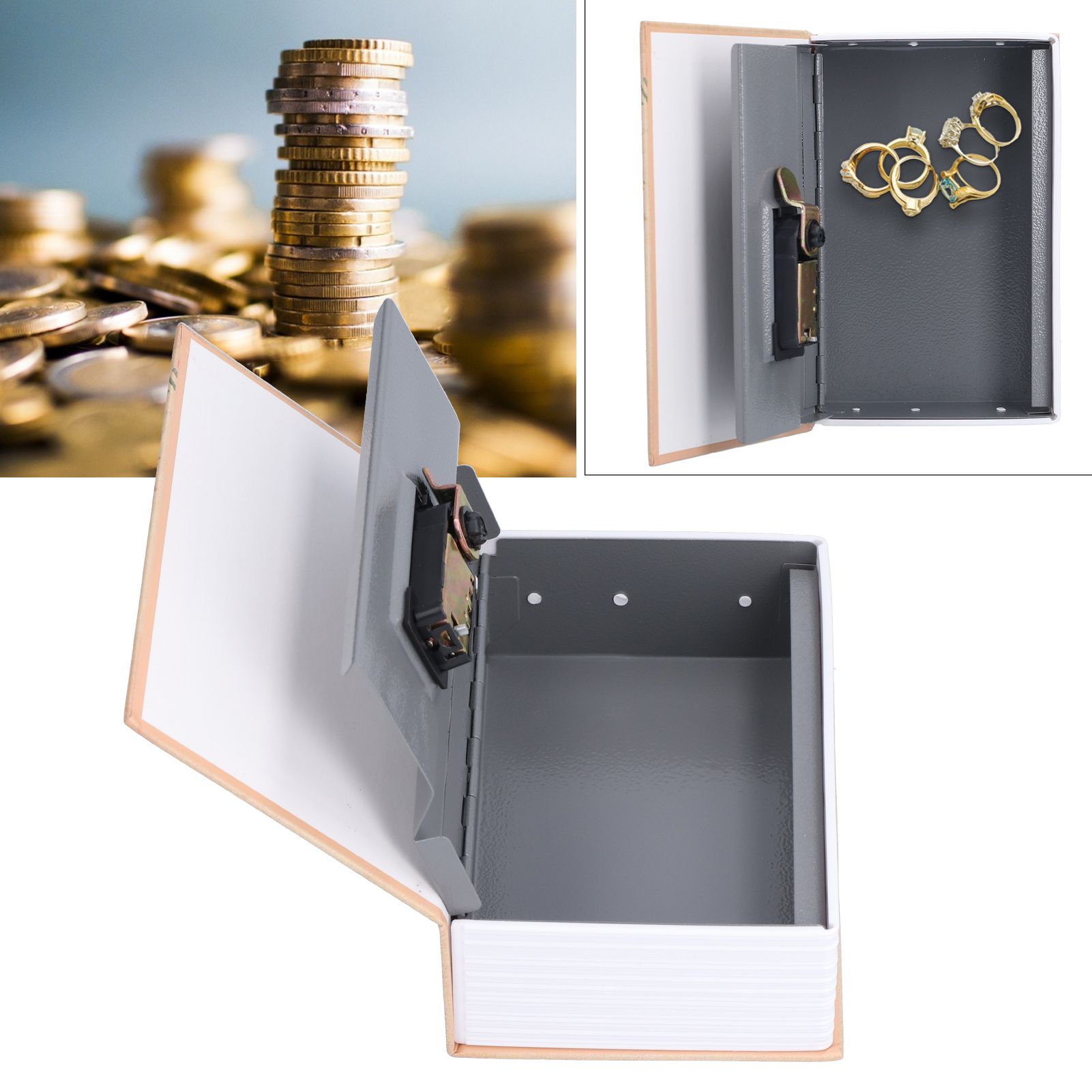 Mini Money Box with Stianless Steel Liner Simulation Book Shaped Safe Case Box view 11