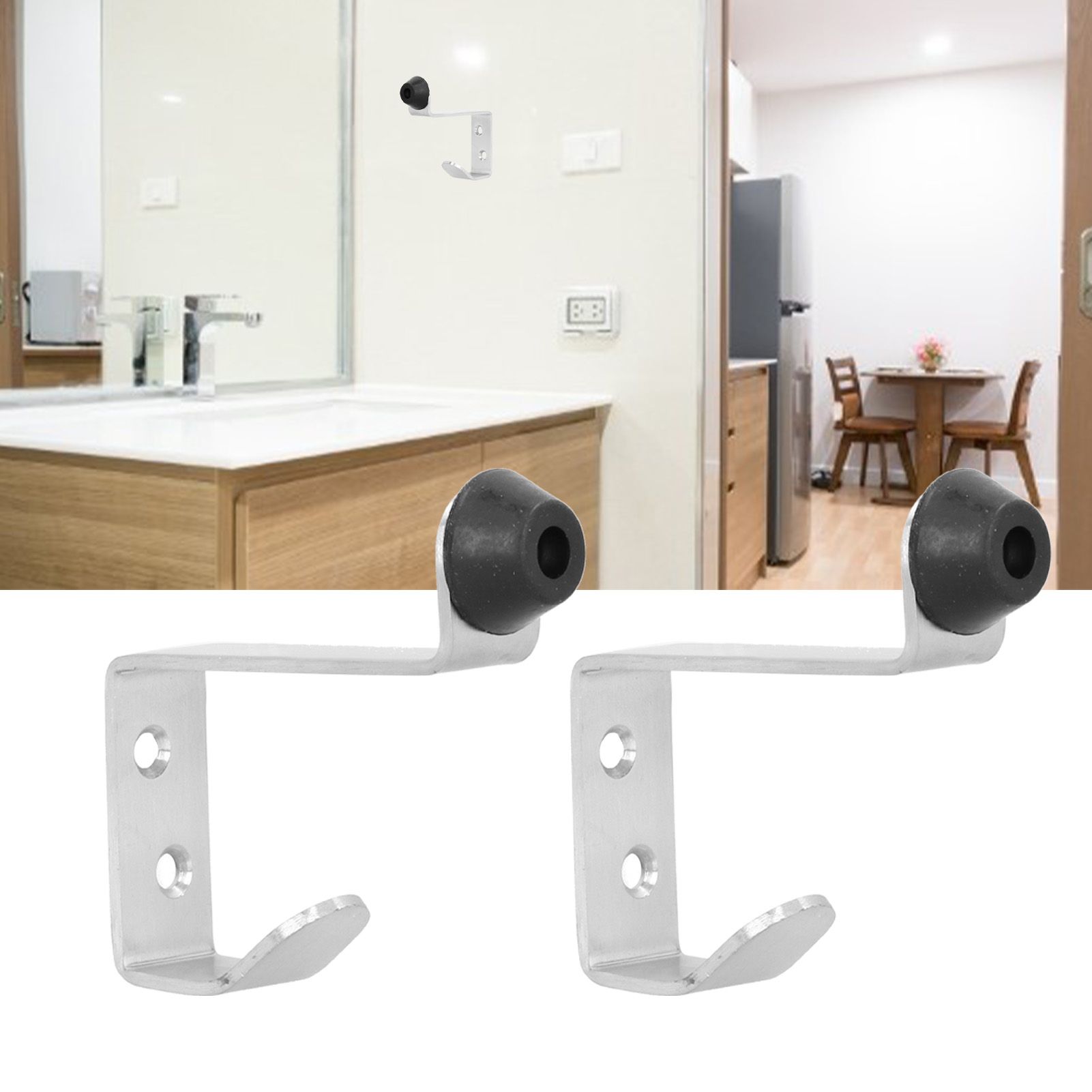 2 Set Door Stops Stainless Steel Door Stopper with Clothes Hook Bag Hanger for view 11