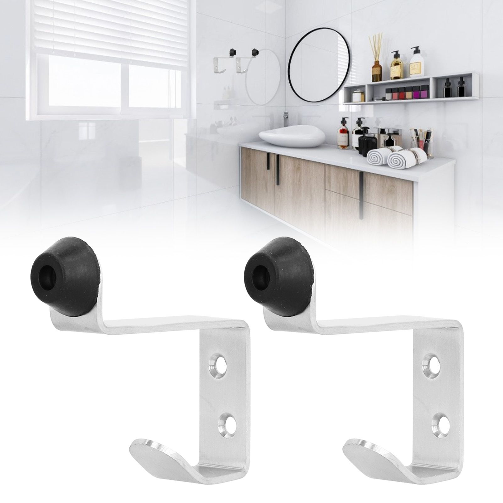 2 Set Door Stops Stainless Steel Door Stopper with Clothes Hook Bag Hanger for view 12