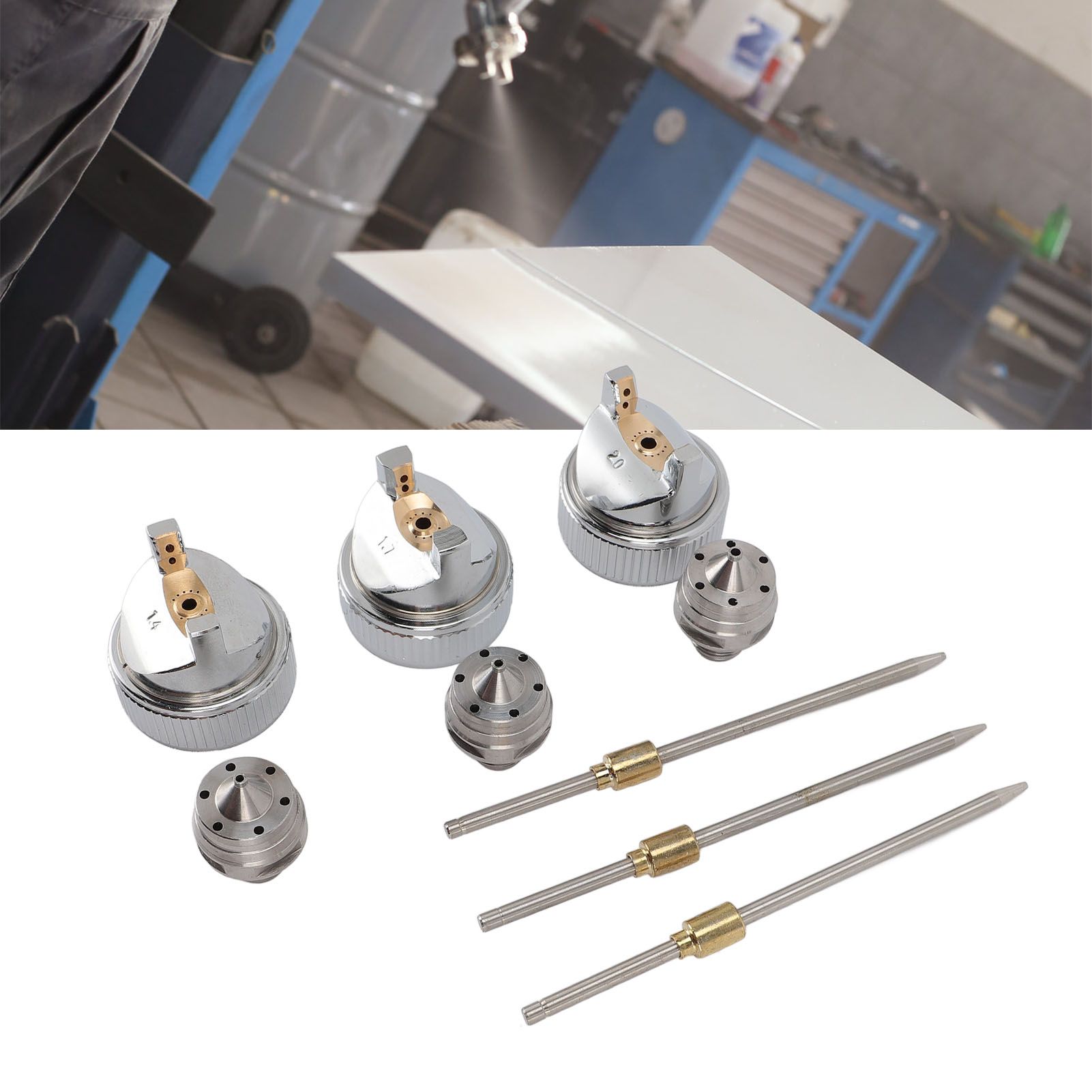 3 Sets Needle Fluid Nozzle Air Cap Kit H 827 1.4 1.7 2.0mm Stable Performance view 12