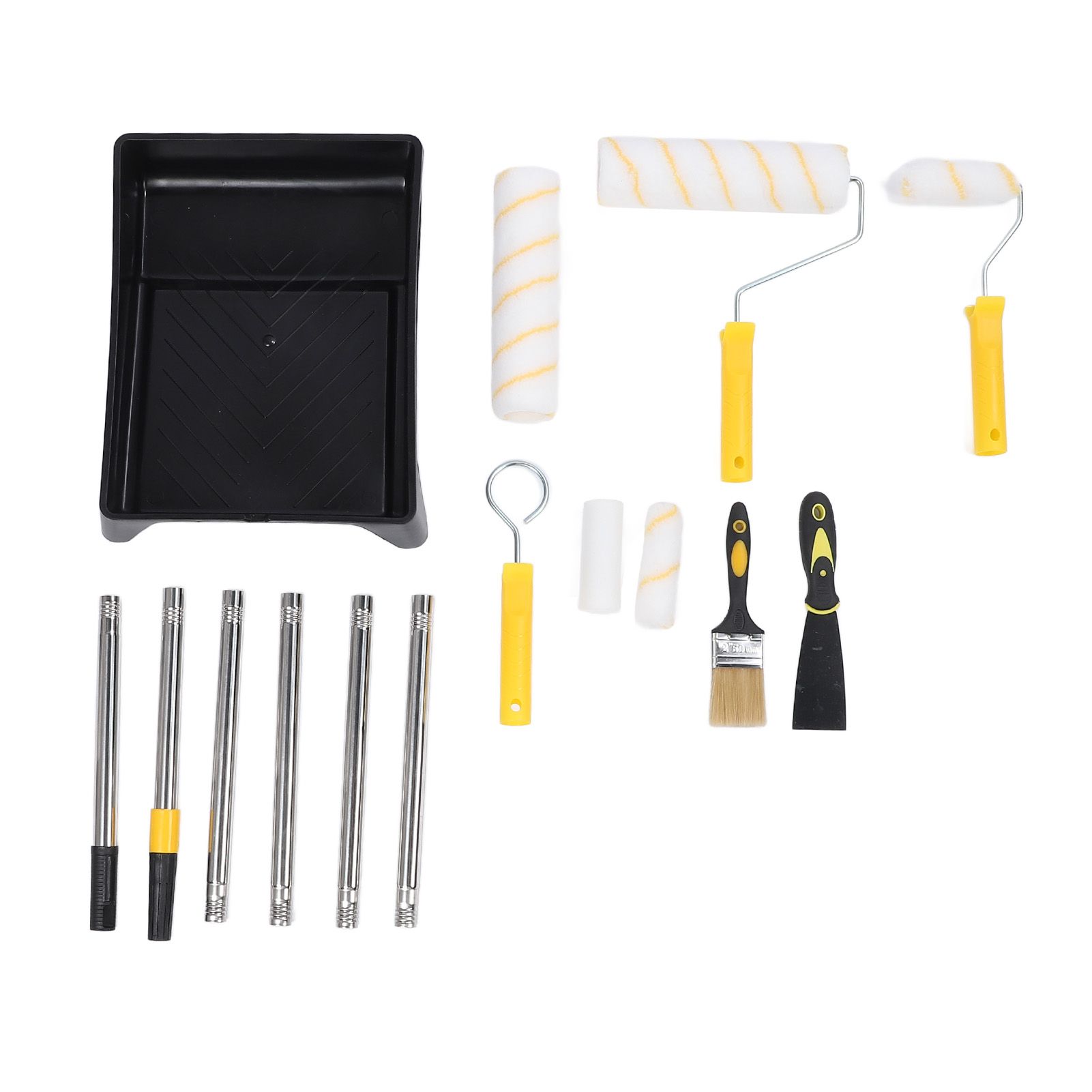 Paint Roller Kit with Covers Stainless Steel Rods Brush Tray Professional Wall view 3