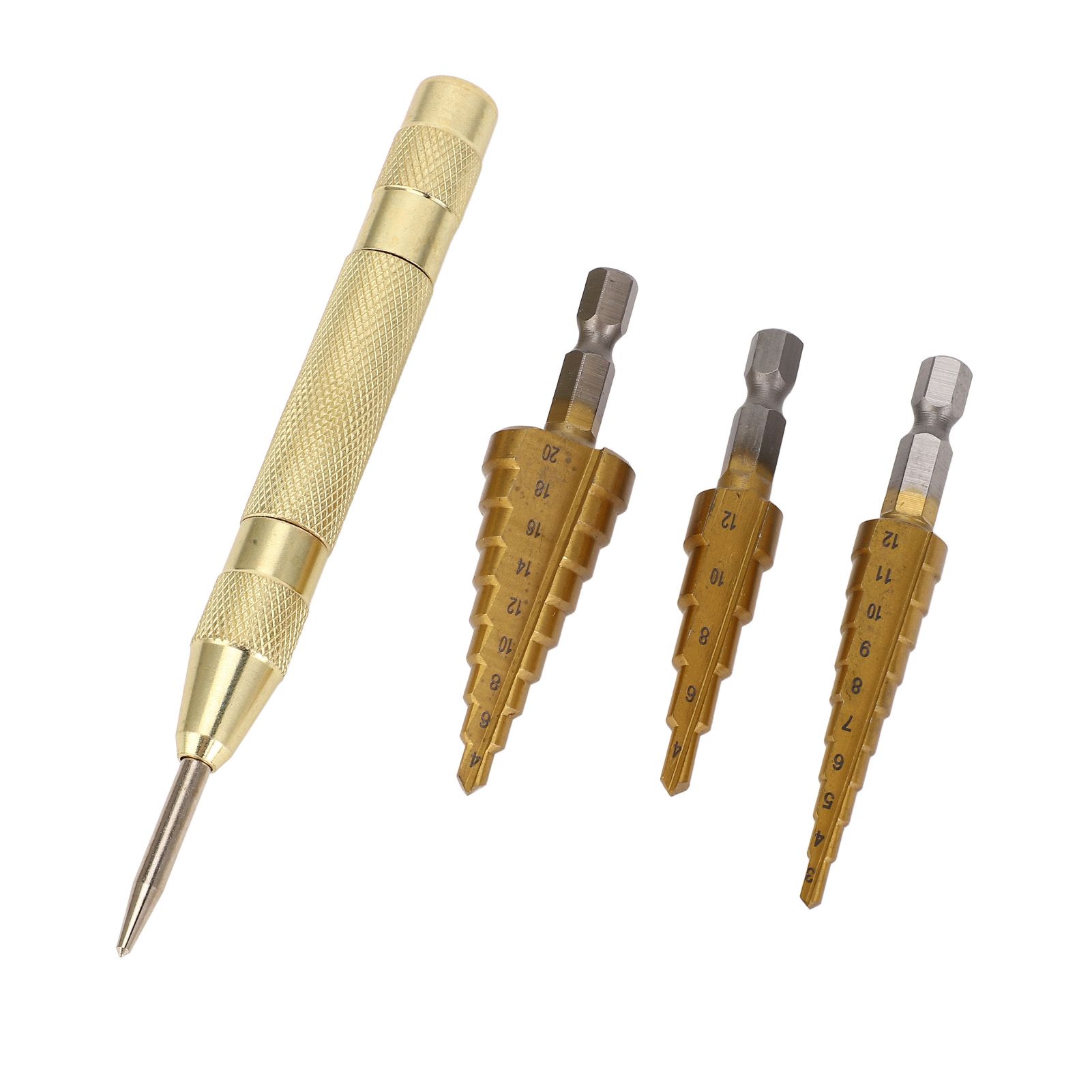 Step Drill Bit Set HSS Ti Alloy Secure Grip Double Groove Design