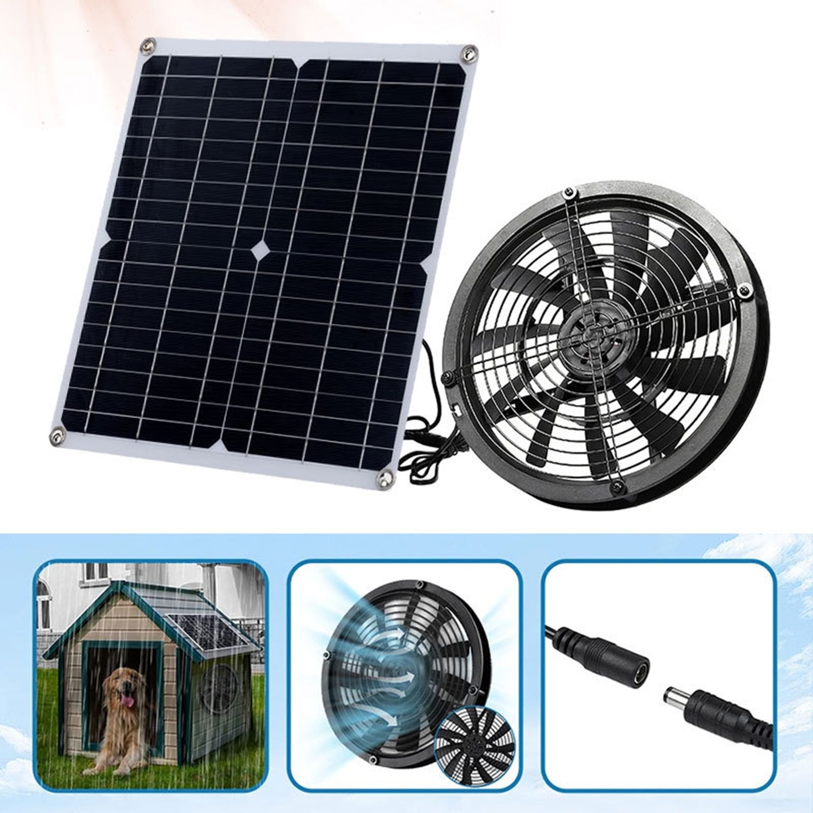 9.8in Solar Exhaust Fan with Solar Panel Portable Vent Fan Kit IP65 Waterproof view 5