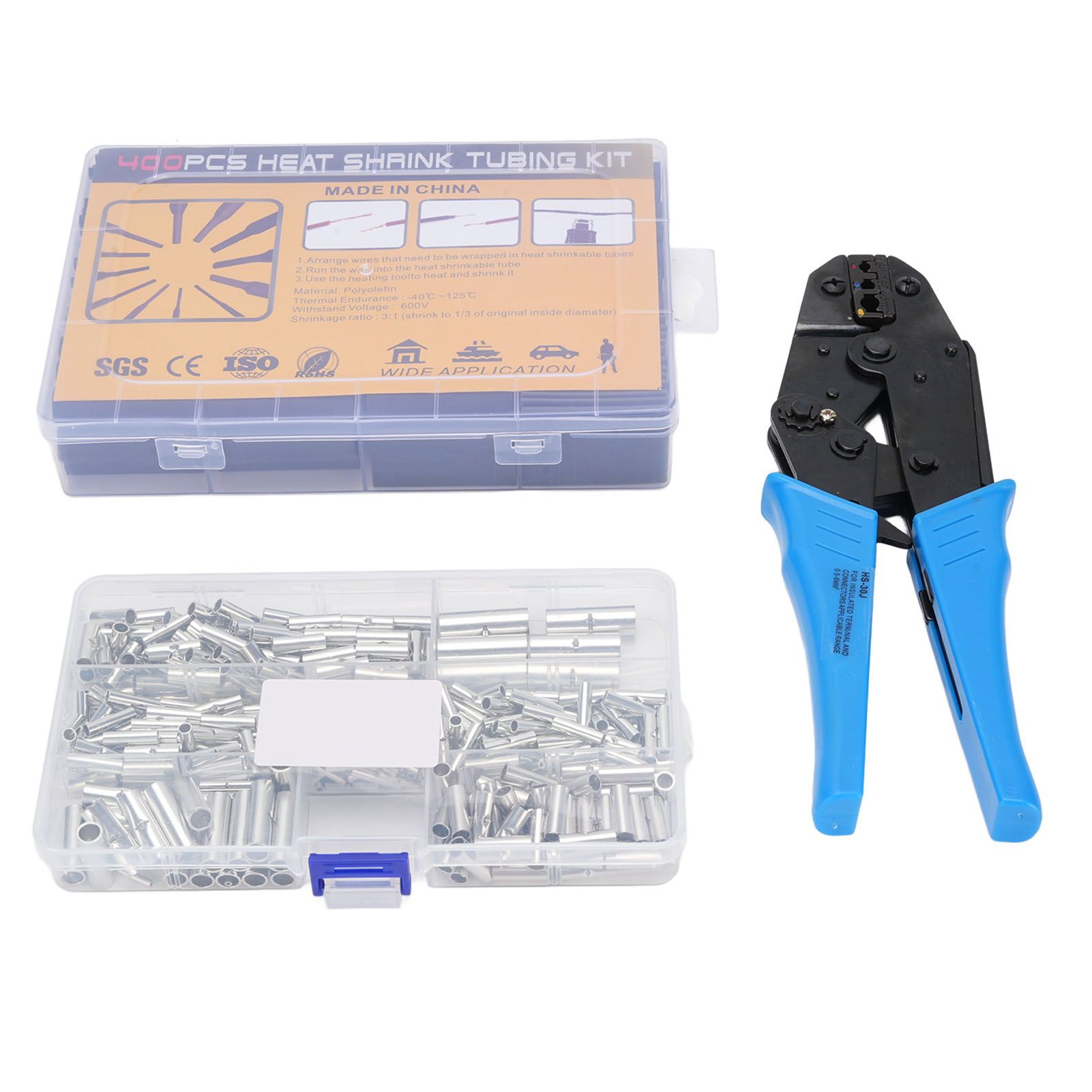 380pcs Non Insulated Butt Connectors Kit Tinned Copper Efficient 400pcs Heat view 3