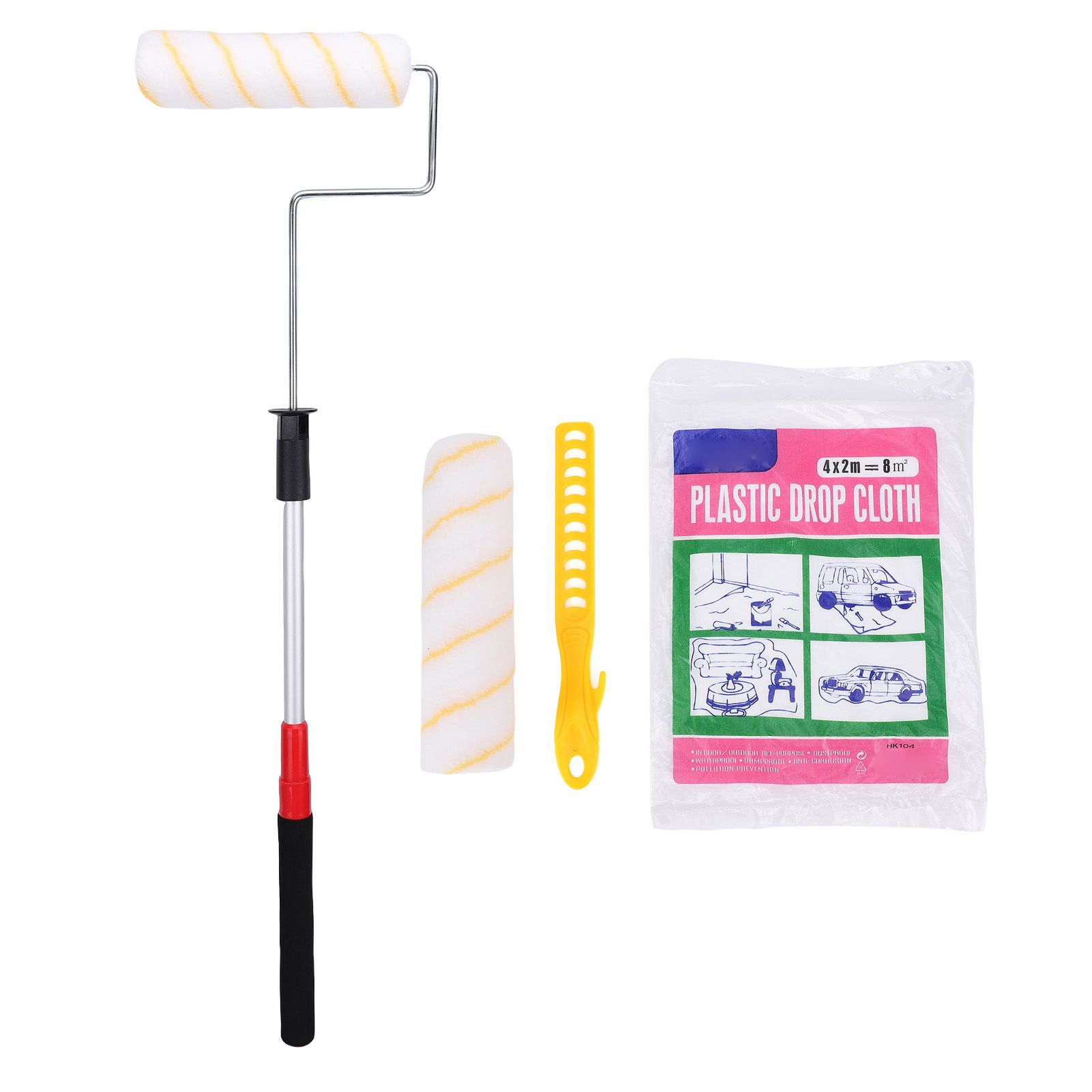 Paint Roller Kit 9 Inch Telescopic Ergonomic Handle Portable Adjustable Height view 3
