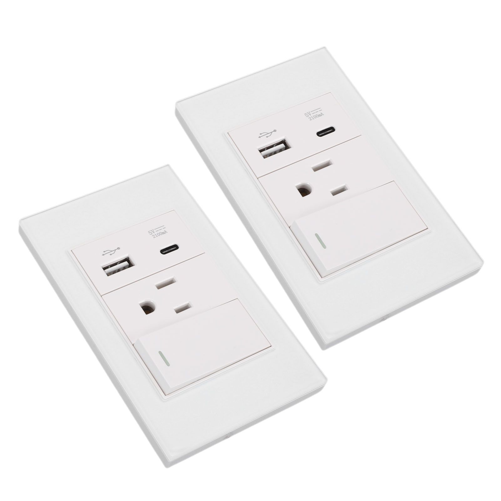 2PCS Wall Outlet with Switch 15A AC 3 Holes 118 Type Flame Retardant Wall view 4