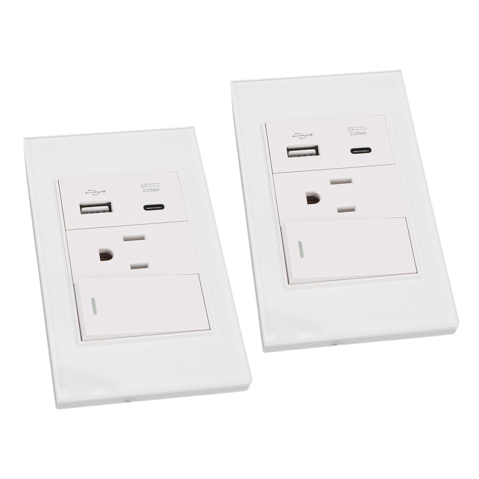 2PCS Wall Outlet with Switch 15A AC 3 Holes 118 Type Flame Retardant Wall view 6