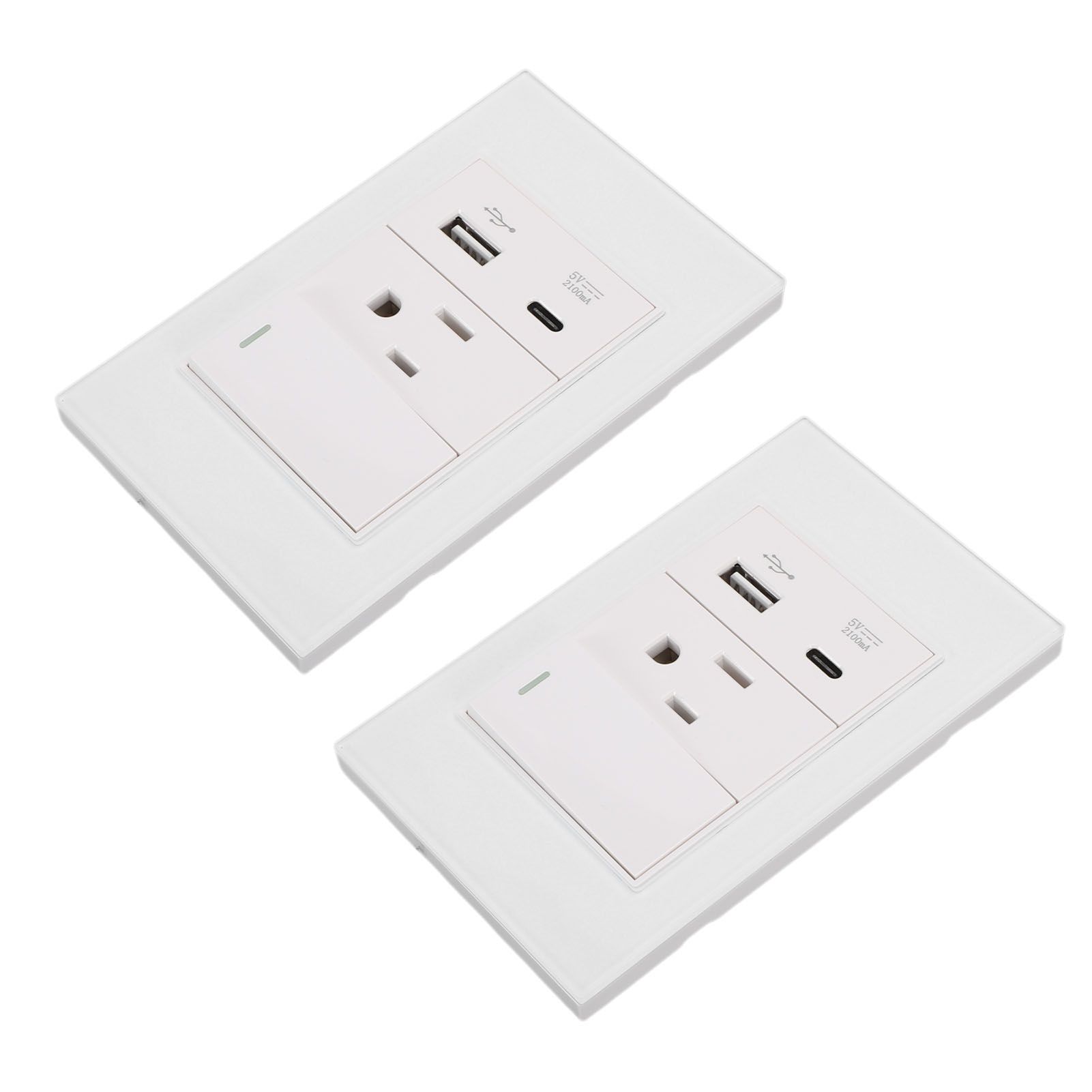2PCS Wall Outlet with Switch 15A AC 3 Holes 118 Type Flame Retardant Wall view 10
