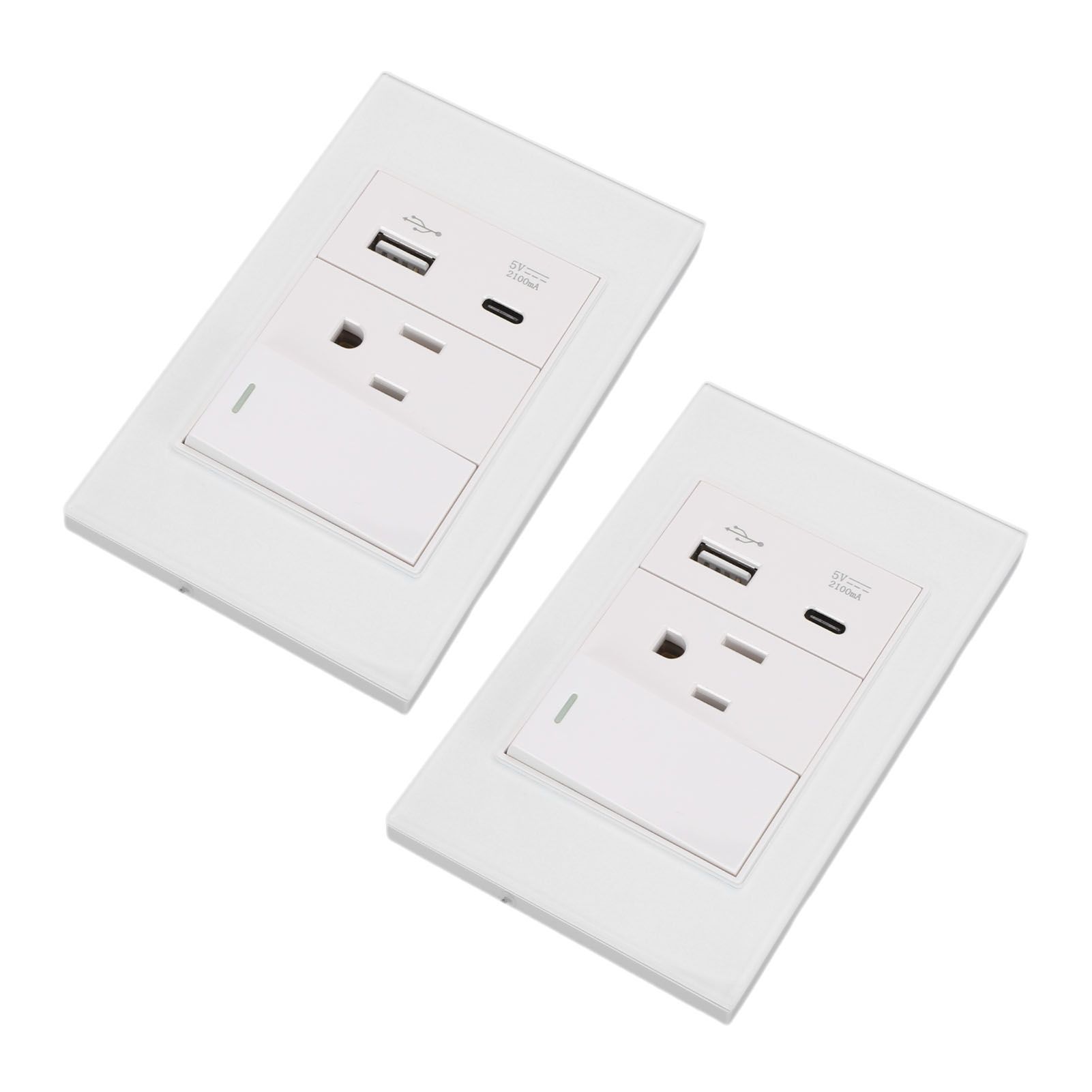 2PCS Wall Outlet with Switch 15A AC 3 Holes 118 Type Flame Retardant Wall view 11