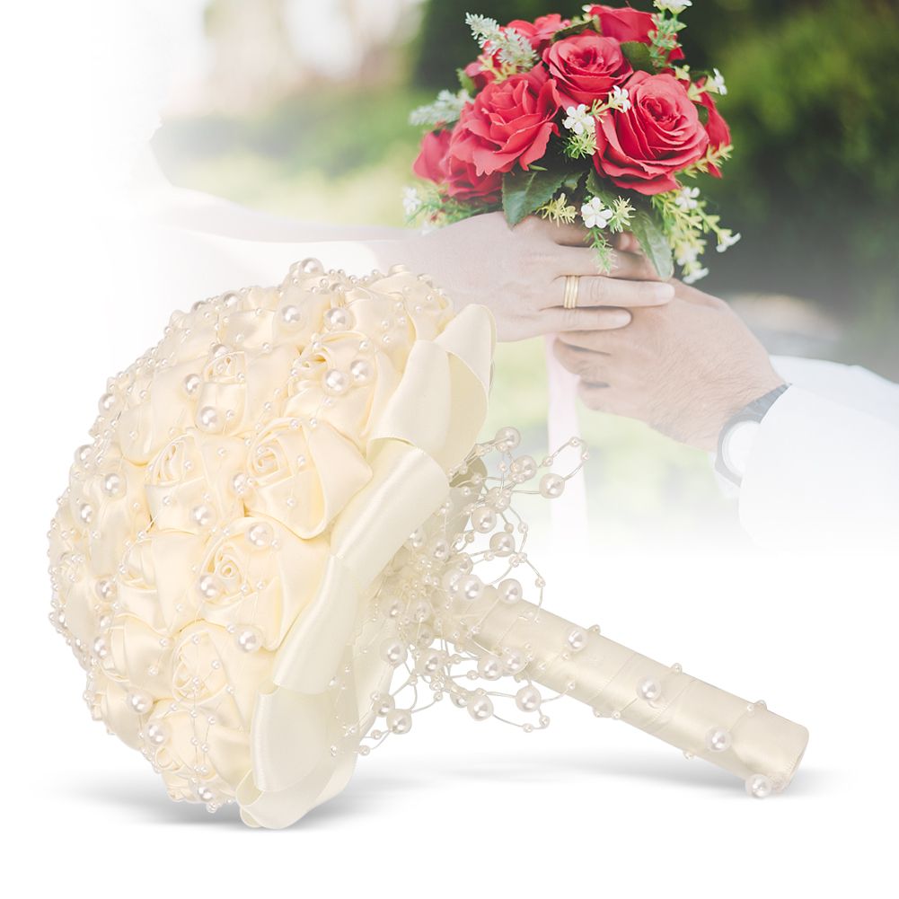 Delicate Bridal Buequet Crystal Artificial Pearl Holding Flowers Wedding Decor view 3