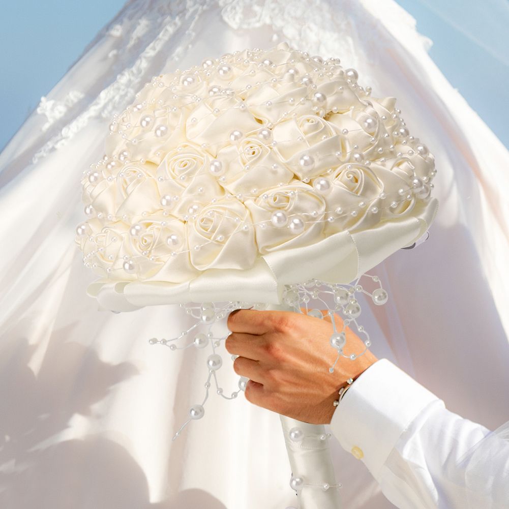 Delicate Bridal Buequet Crystal Artificial Pearl Holding Flowers Wedding Decor view 4