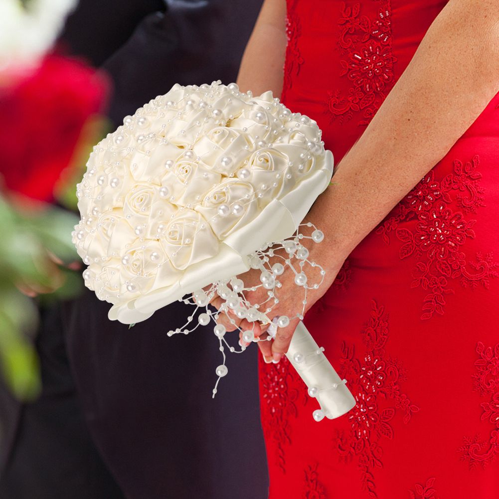 Delicate Bridal Buequet Crystal Artificial Pearl Holding Flowers Wedding Decor view 5
