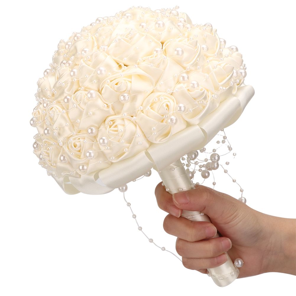 Delicate Bridal Buequet Crystal Artificial Pearl Holding Flowers Wedding Decor view 8