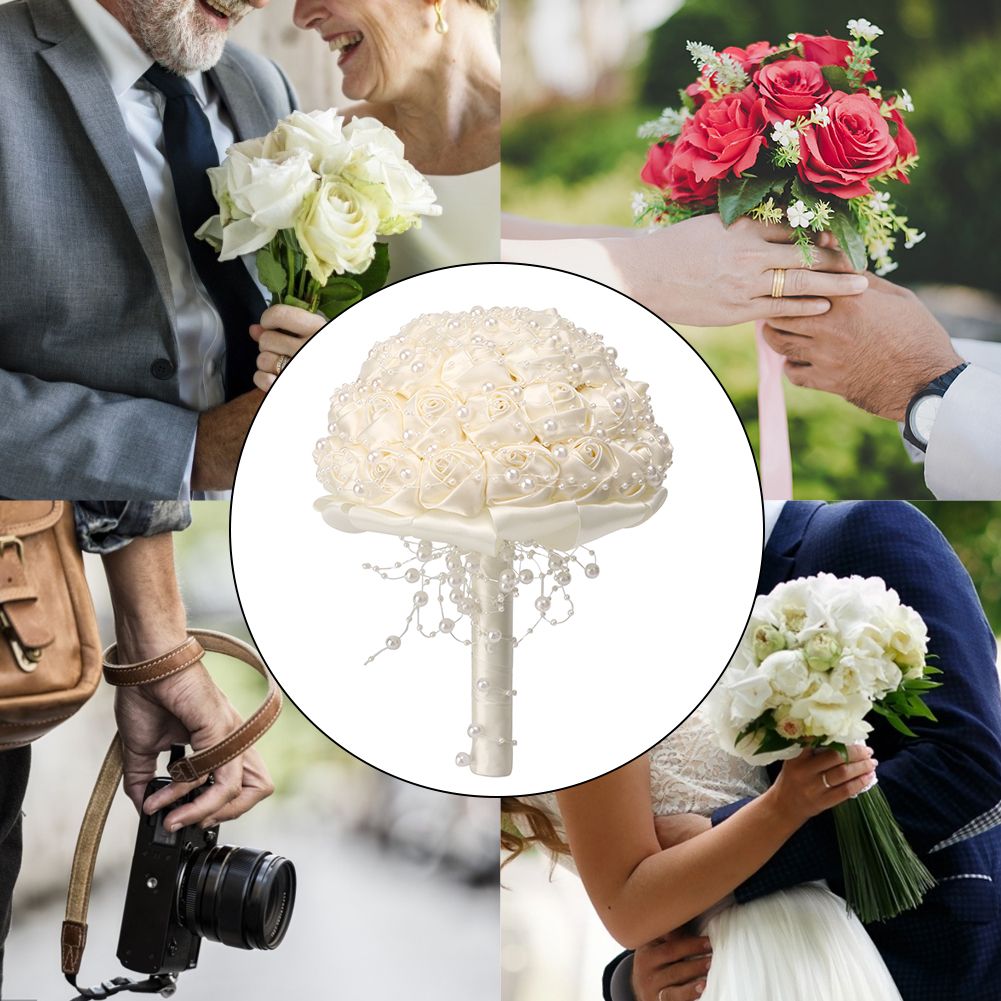 Delicate Bridal Buequet Crystal Artificial Pearl Holding Flowers Wedding Decor view 11