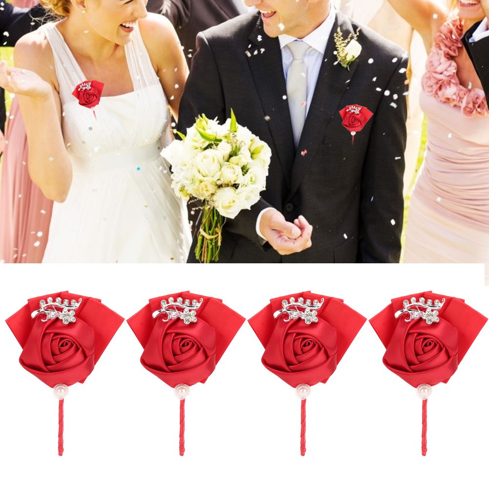 4Pcs Exquisite Ribbon Wedding Corsage Brooch Bridesmaid Artificial Chest