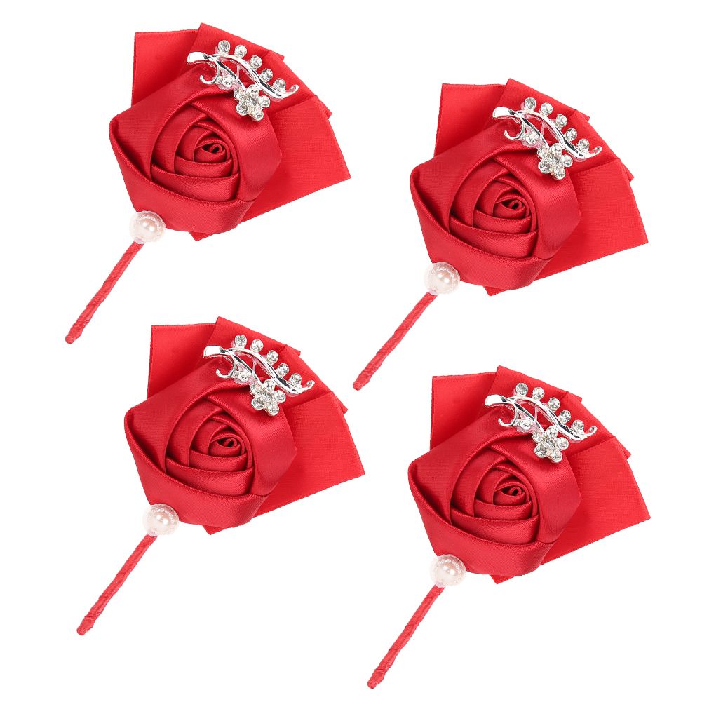 4Pcs Exquisite Ribbon Wedding Corsage Brooch Bridesmaid Artificial Chest view 2