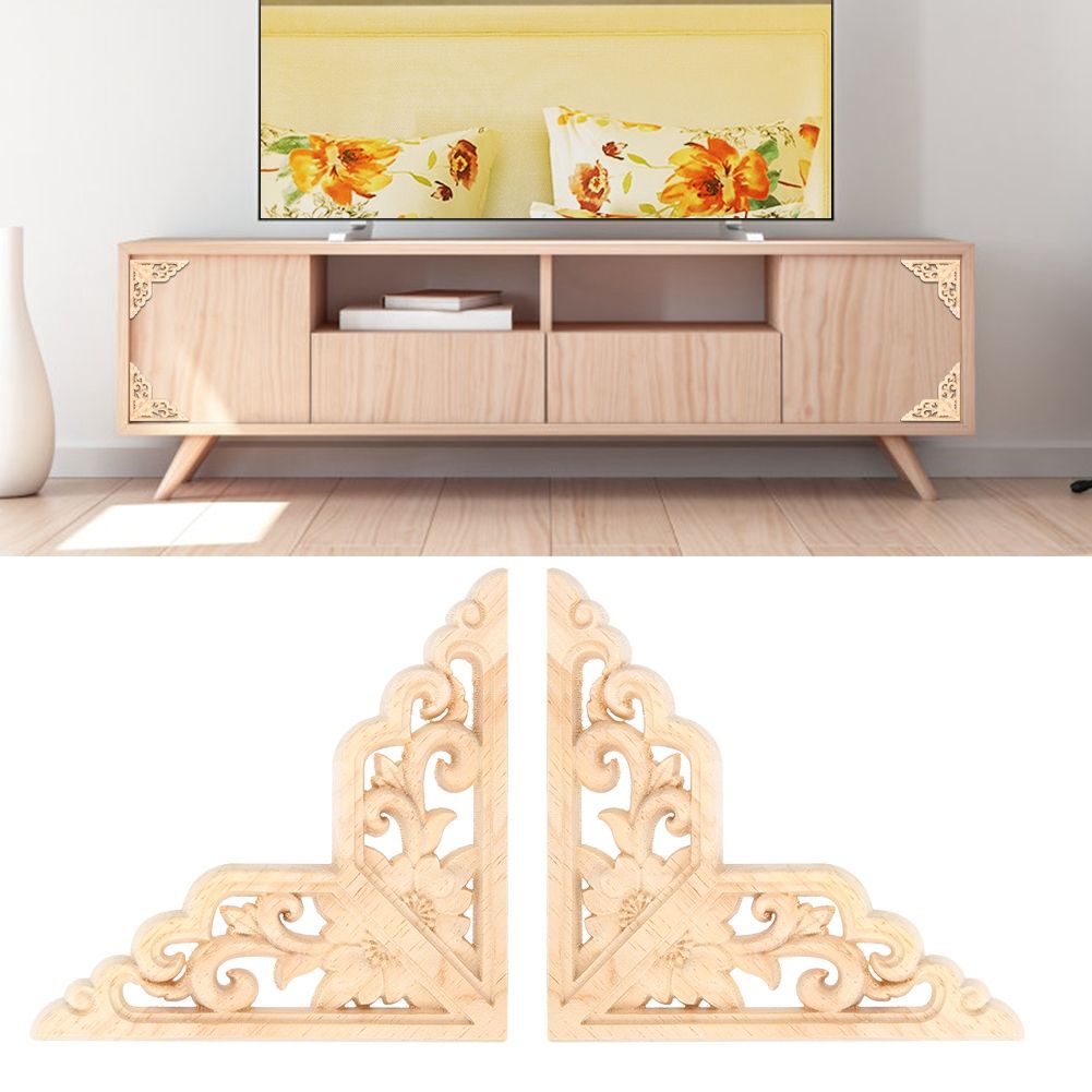 4PCS Wood Carved Onlay Applique Woodcarving Corner Decal Home Furniture Decoration view 4