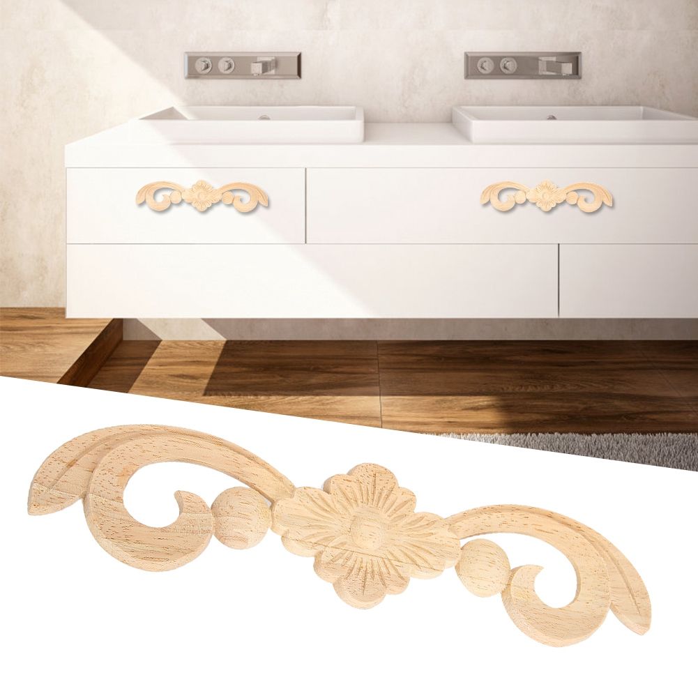 4Pcs 25x6cm Flower Wood Carved Applique Decor Home Furniture Decoration — image 1