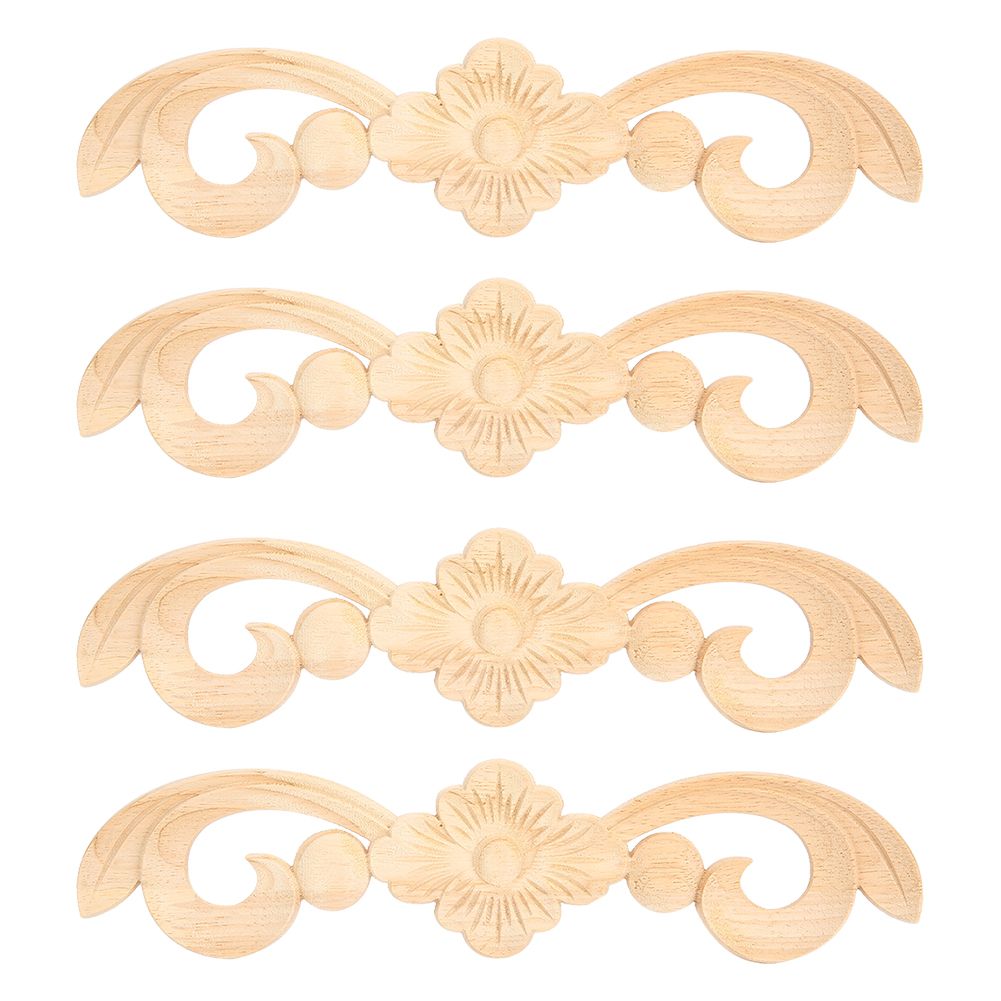 4Pcs 25x6cm Flower Wood Carved Applique Decor Home Furniture Decoration view 2