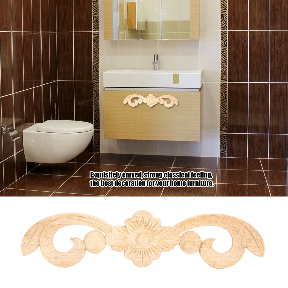 4Pcs 25x6cm Flower Wood Carved Applique Decor Home Furniture Decoration view 3