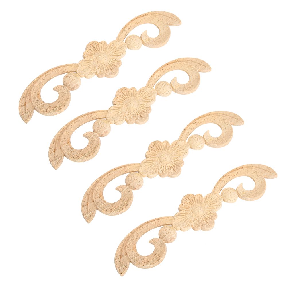 4Pcs 25x6cm Flower Wood Carved Applique Decor Home Furniture Decoration view 5