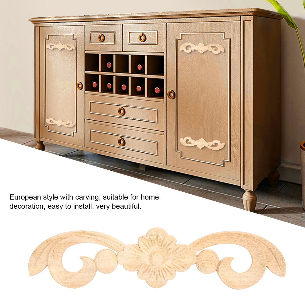 4Pcs 25x6cm Flower Wood Carved Applique Decor Home Furniture Decoration view 7