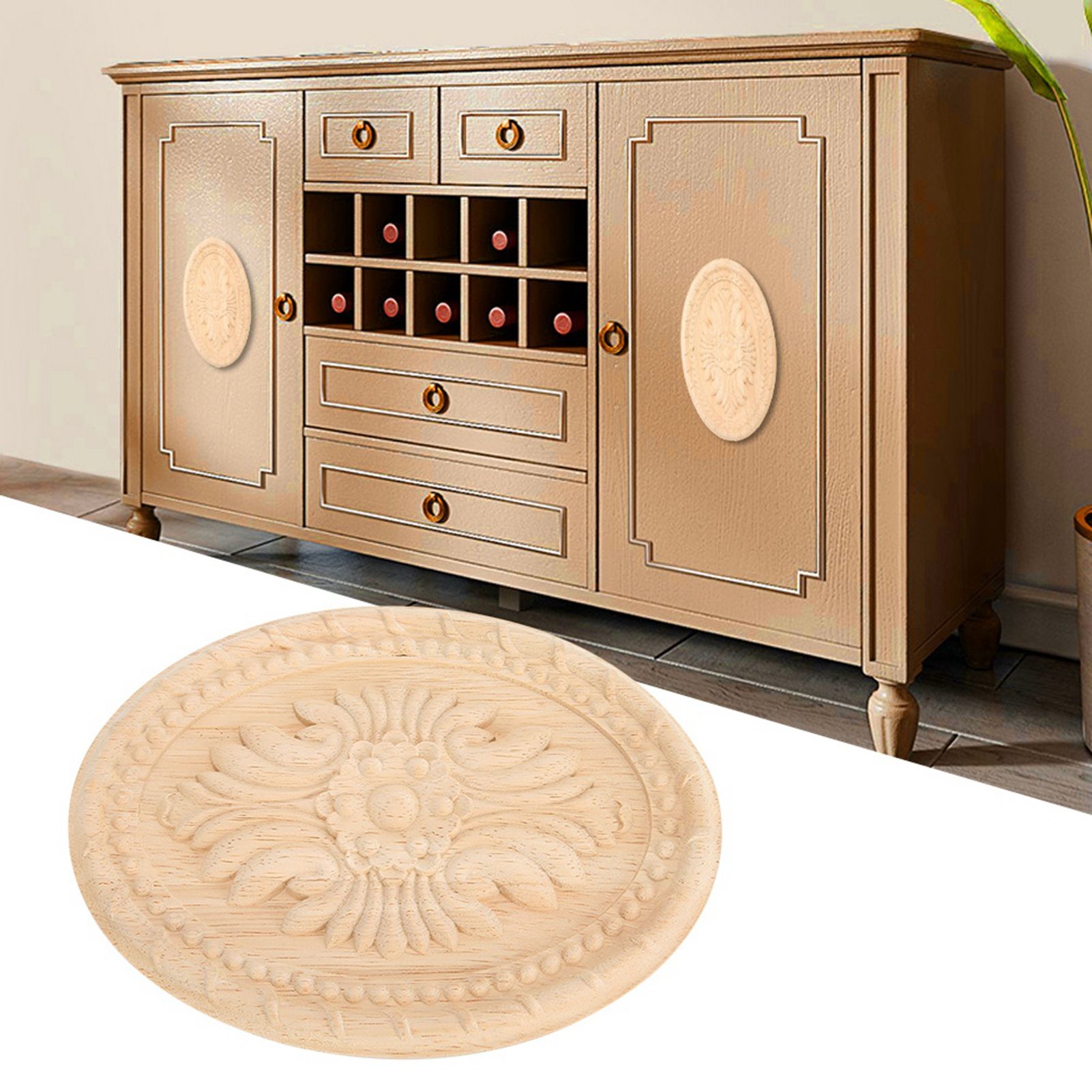 Wooden Carved Onlay Applique Oval Carving Decal Unpainted Home Furniture Decor — image 1