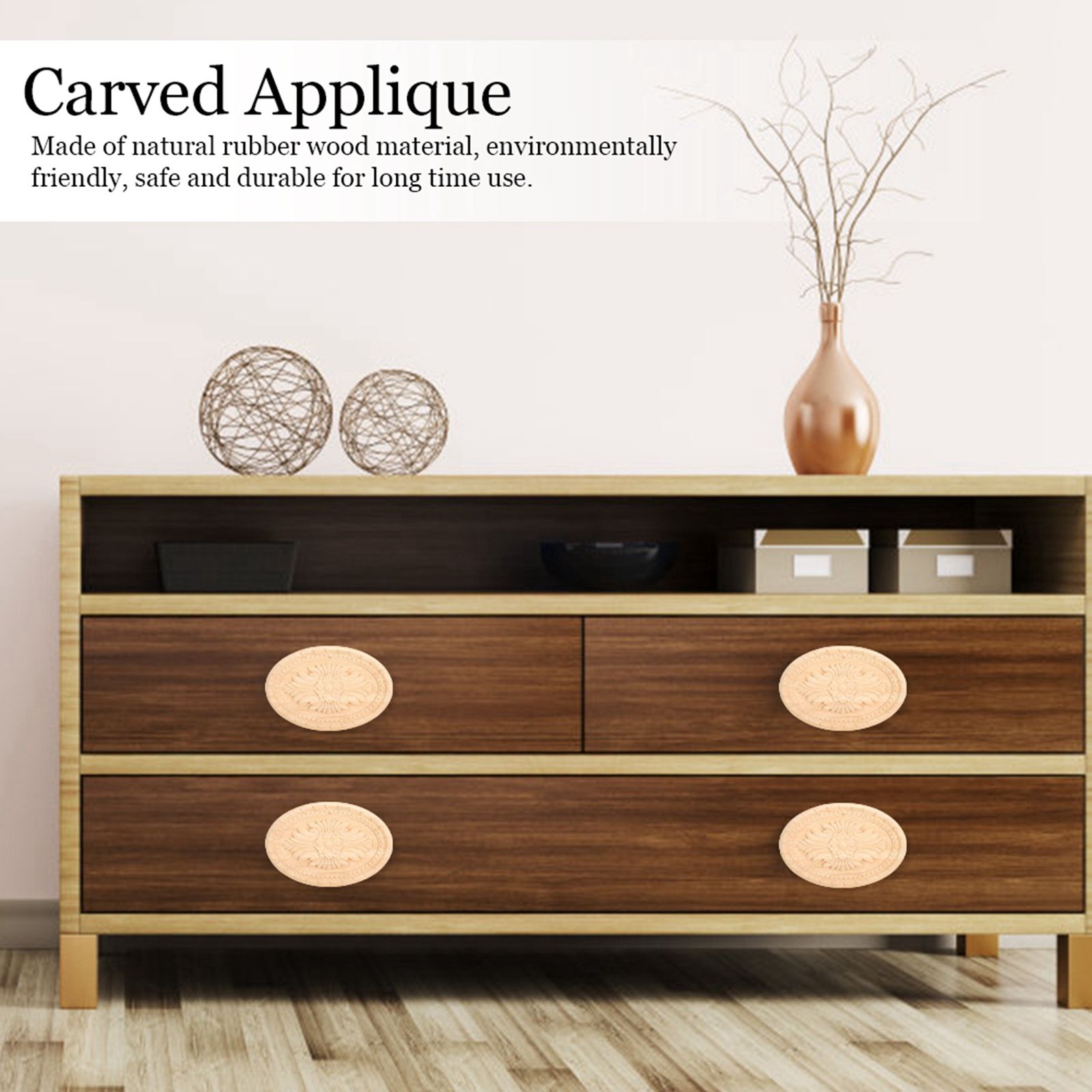 Wooden Carved Onlay Applique Oval Carving Decal Unpainted Home Furniture Decor view 7