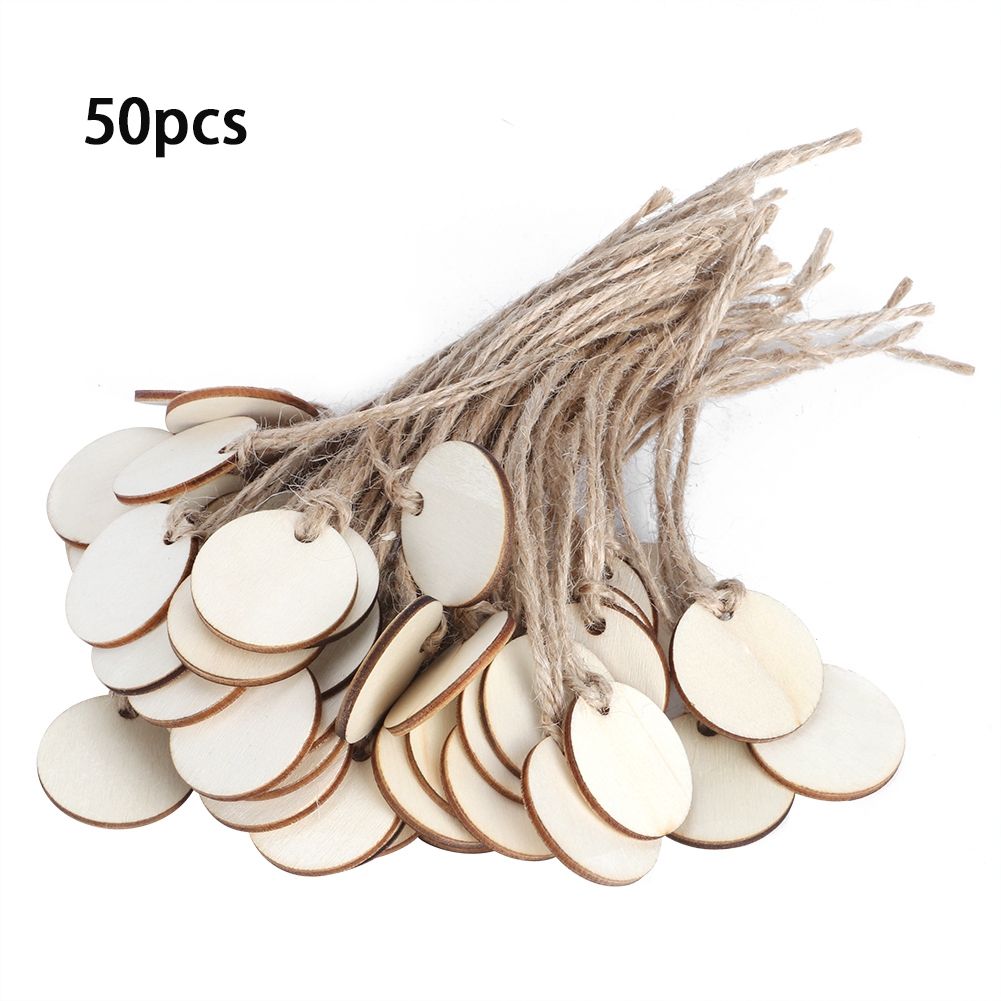 50Pcs Round Wooden Hanging Pendant with Strings for Wedding DIY Craft Festival view 2